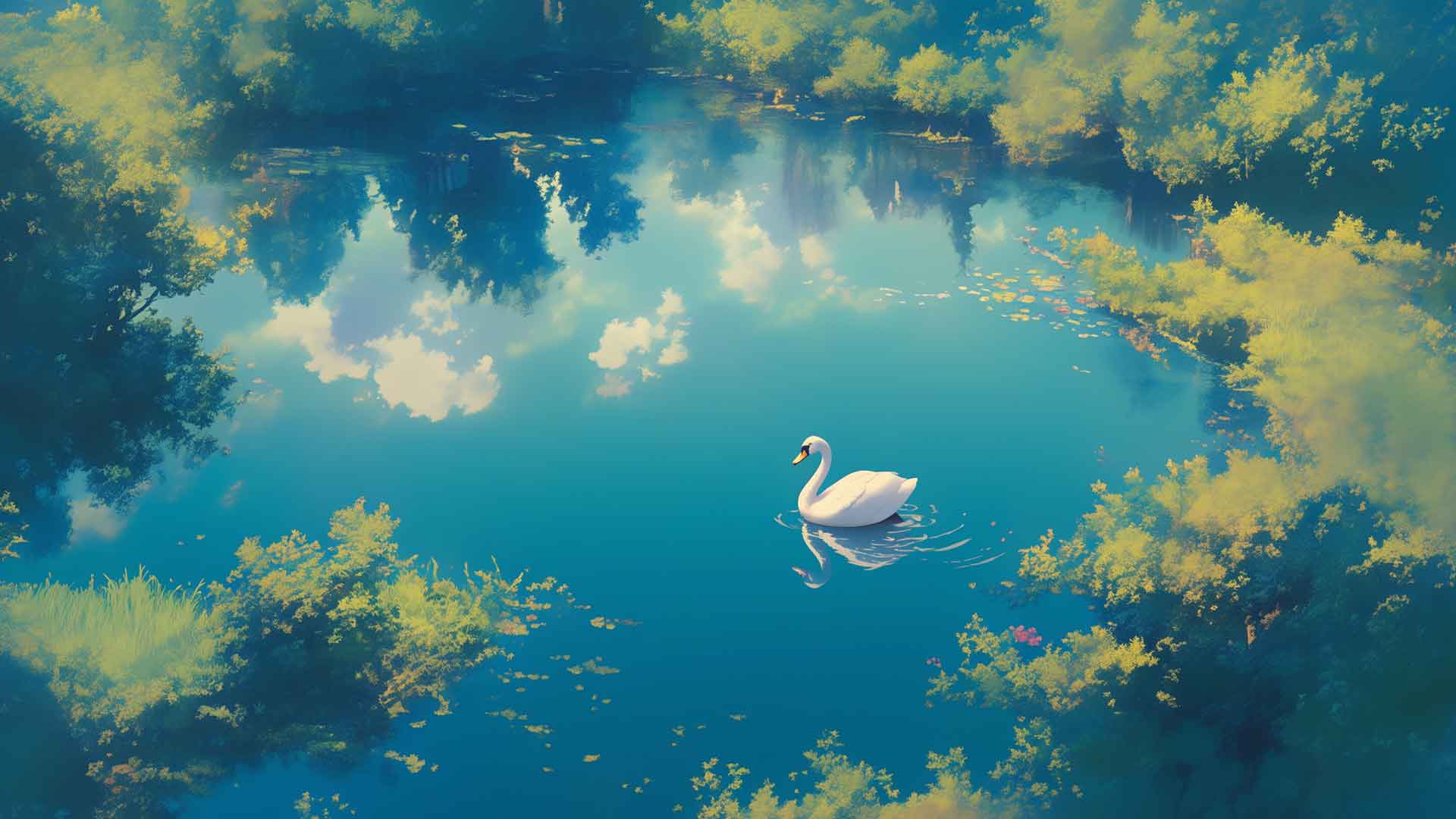 白天鹅田园湖桌面壁纸