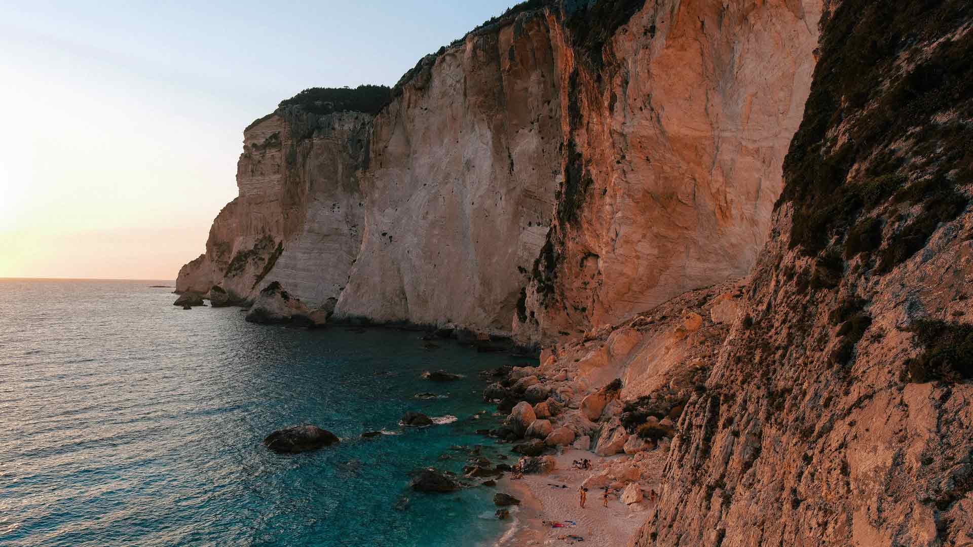 海洋海岸悬崖日落埃里米蒂斯科孚岛希腊