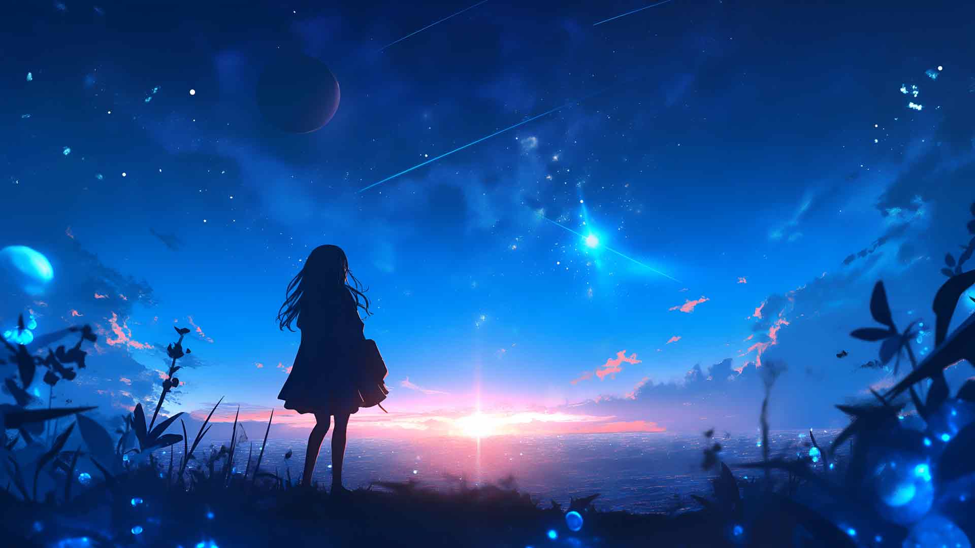 动漫女孩星球景观桌面壁纸