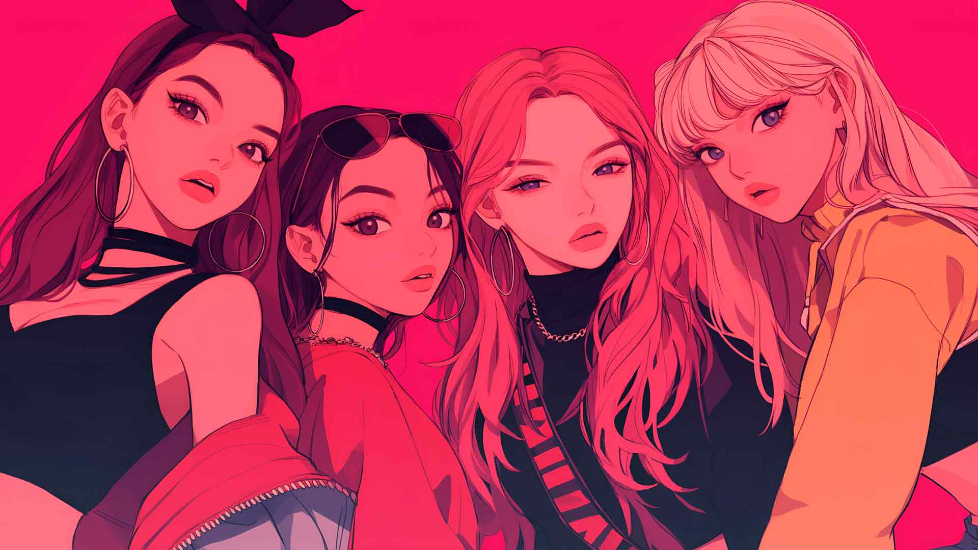 BlackPink Girls 动漫风格艺术桌面壁纸