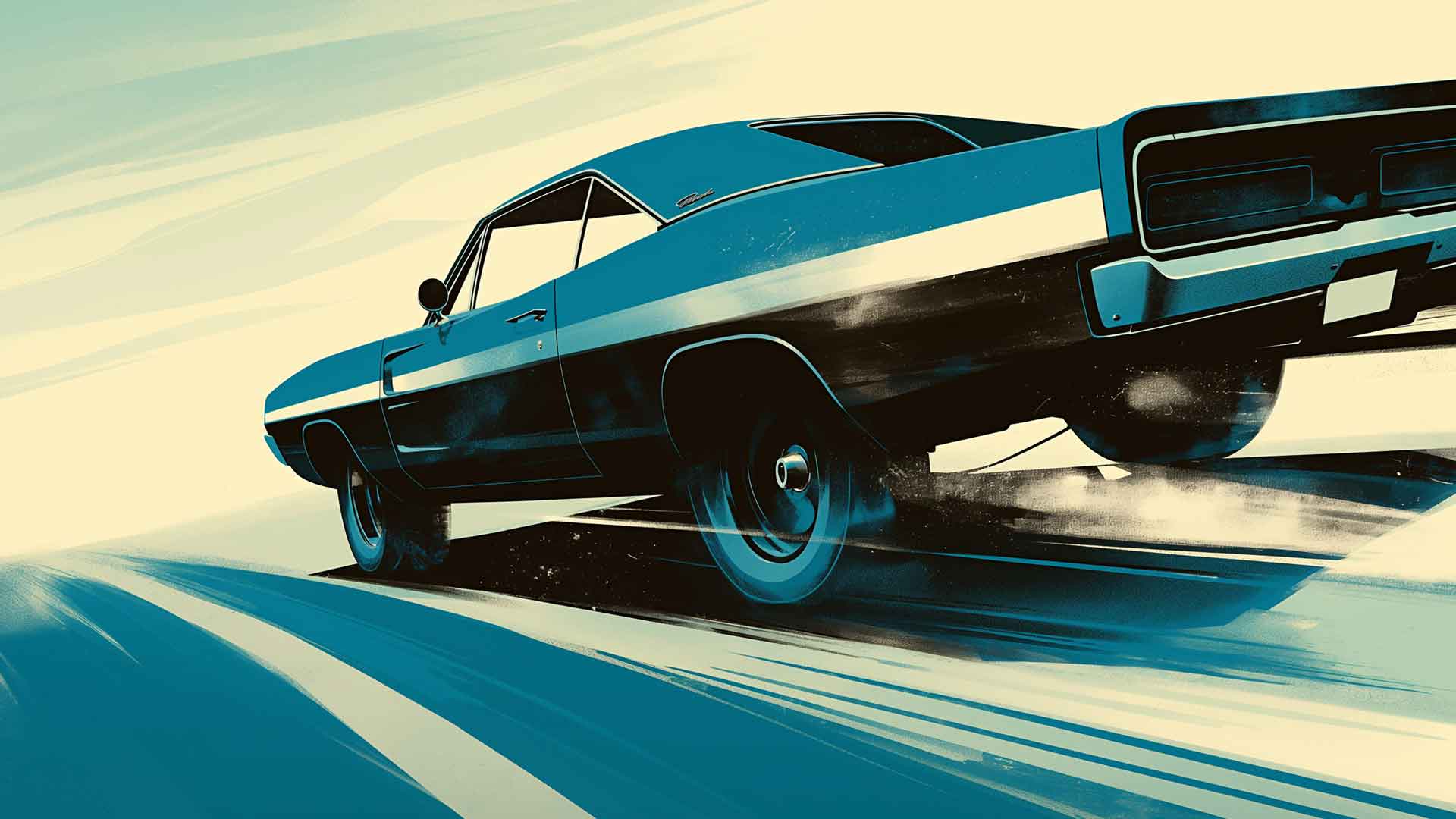 蓝色肌肉车运动模糊桌面壁纸