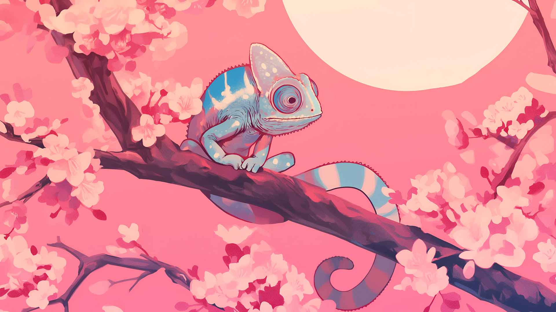 变色龙樱花粉色诗意场景桌面壁纸