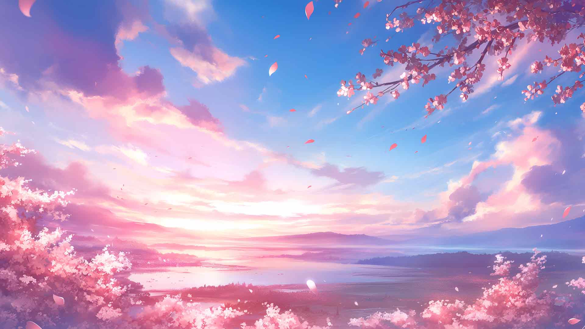 樱花天际线春季日落桌面壁纸