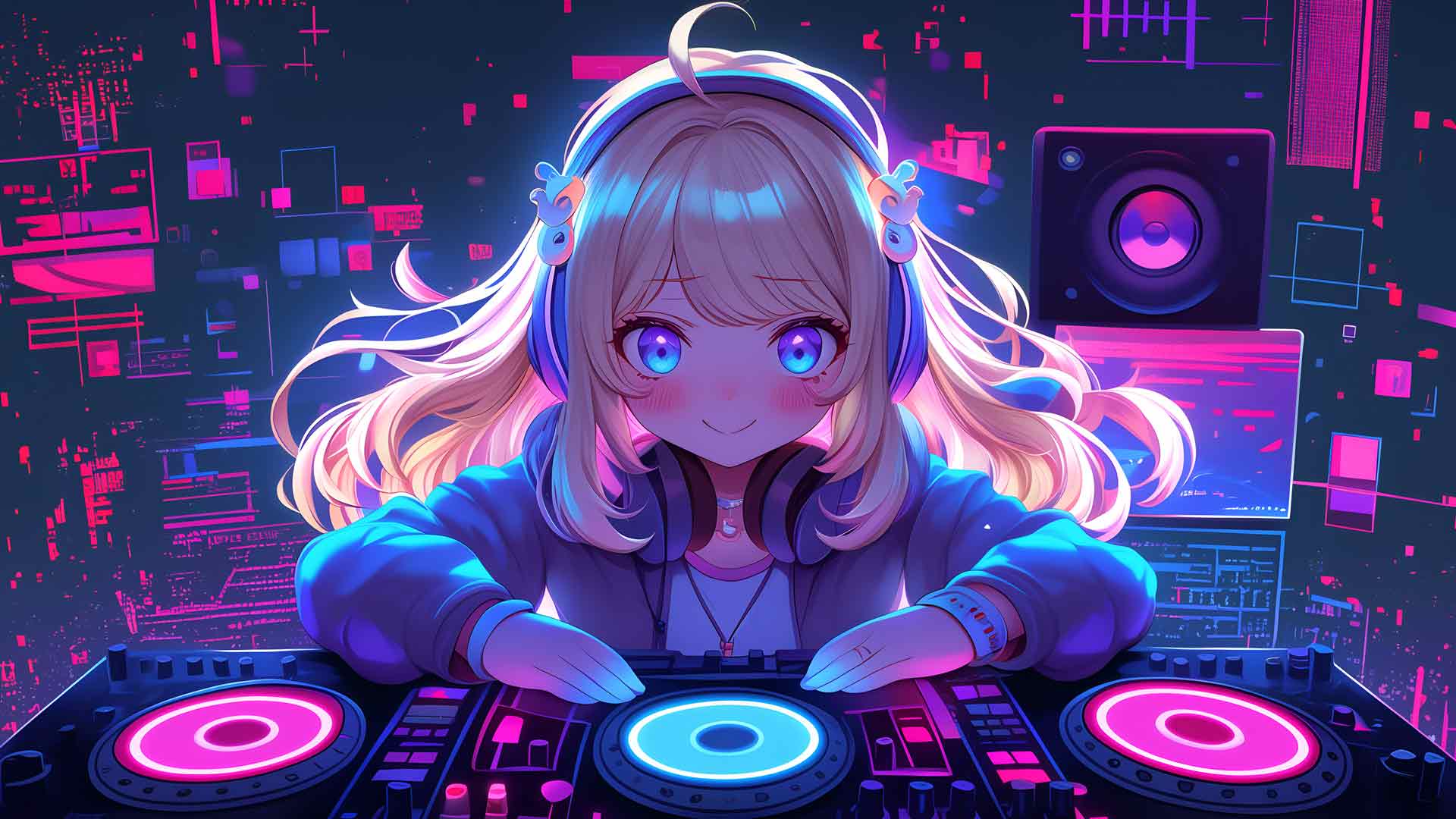 可爱的动漫DJ控制台桌面壁纸