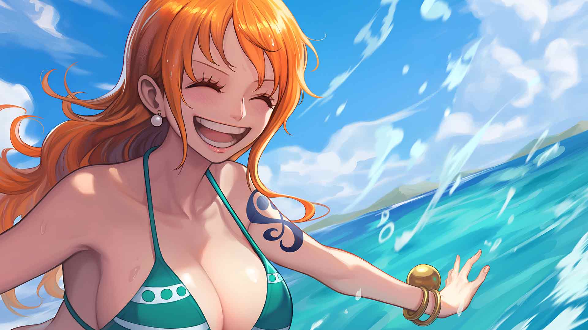 娜美微笑海浪海贼王桌面壁纸