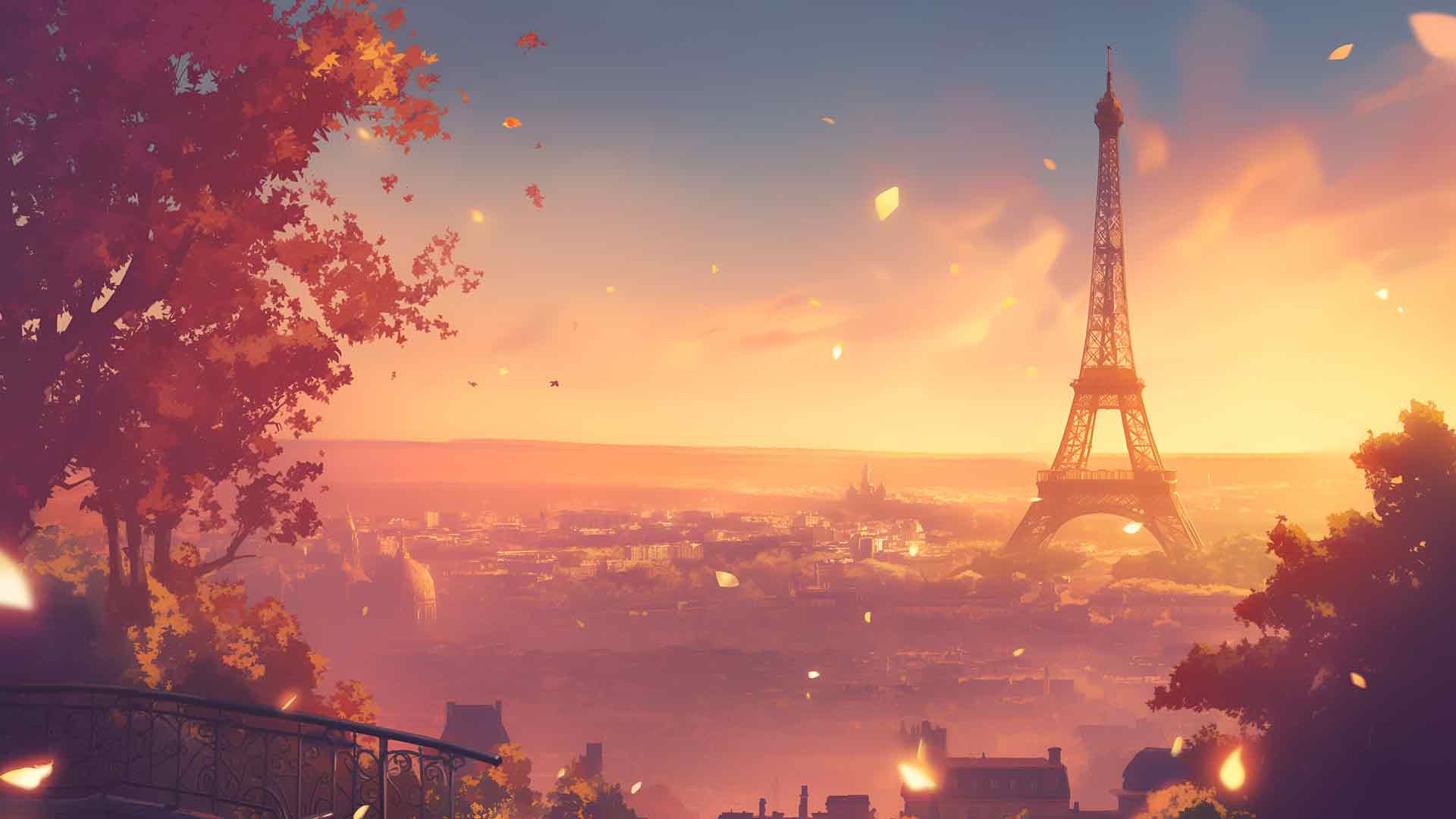 巴黎埃菲尔铁塔浪漫日落桌面壁纸