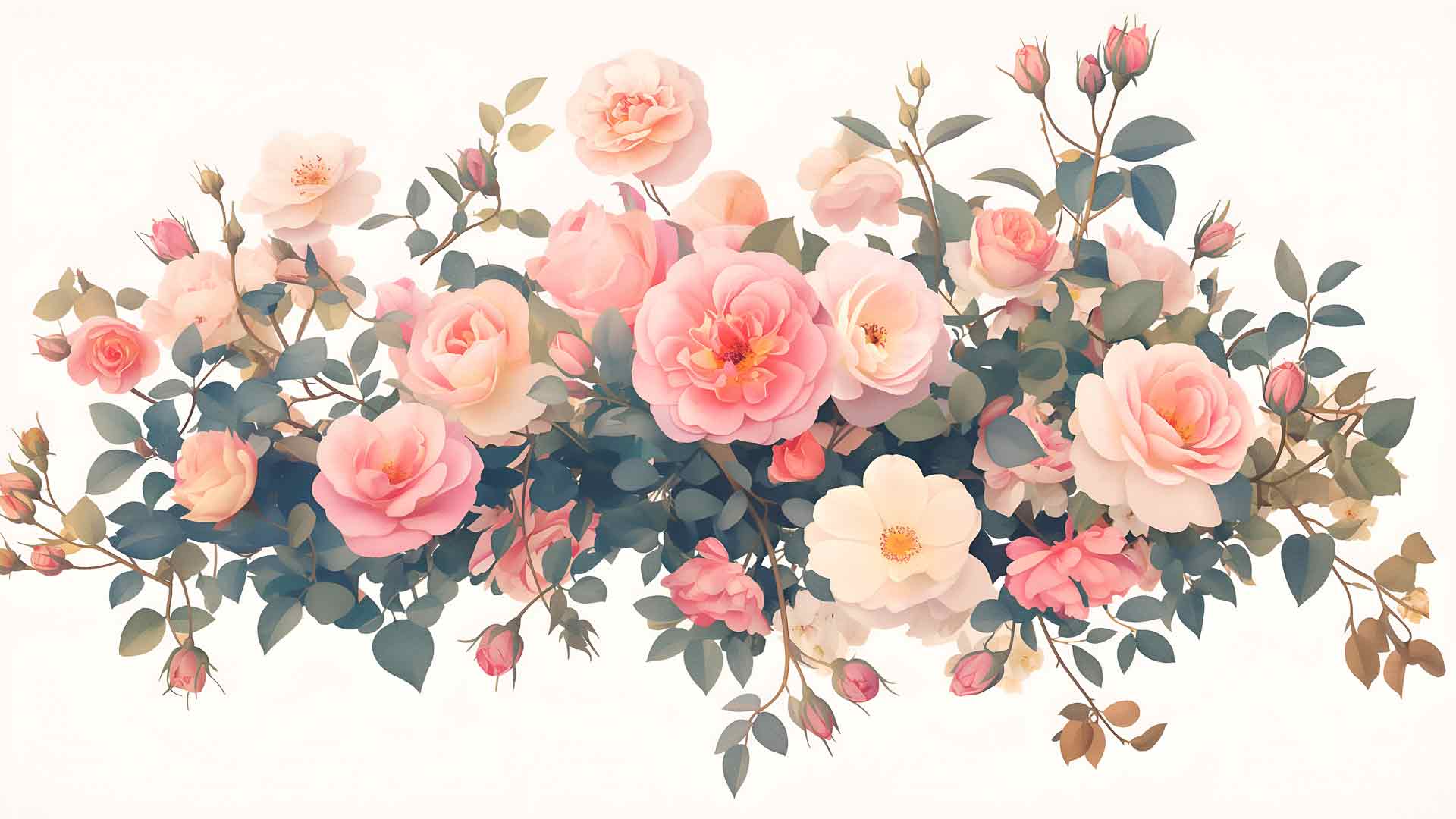 粉红玫瑰丰饶花卉展示桌面壁纸