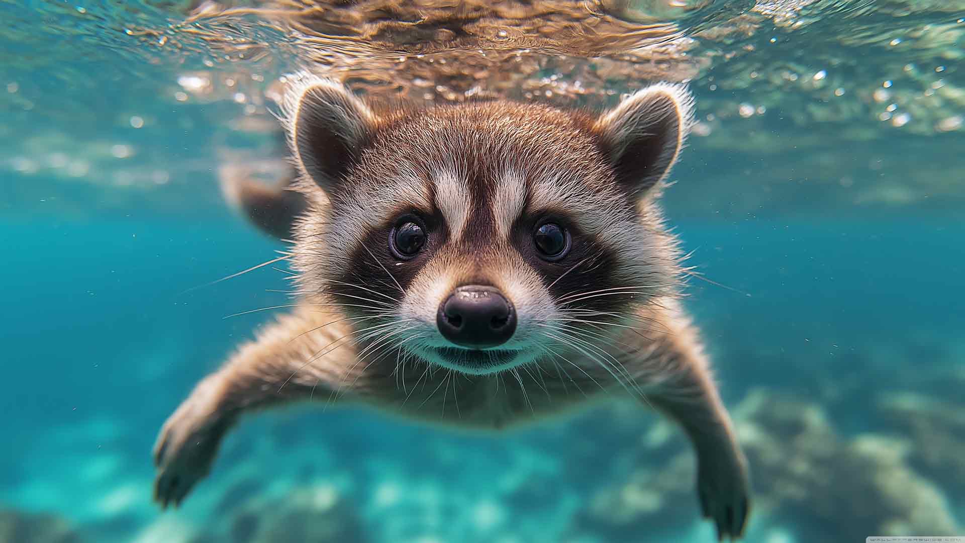 浣熊游泳 4K桌面壁纸