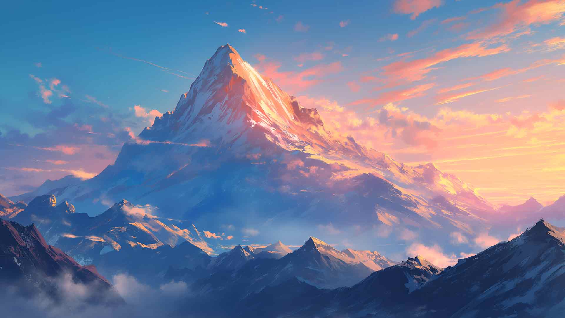 白雪皑皑的山峰金色日出桌面壁纸