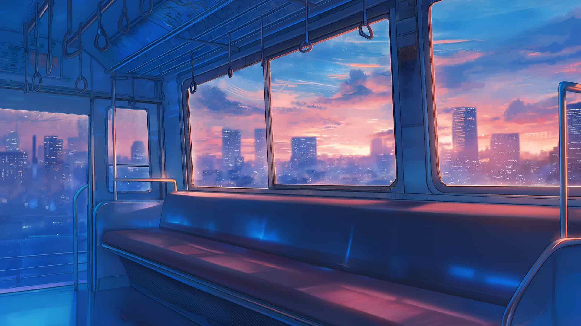 日落通勤火车氛围桌面壁纸