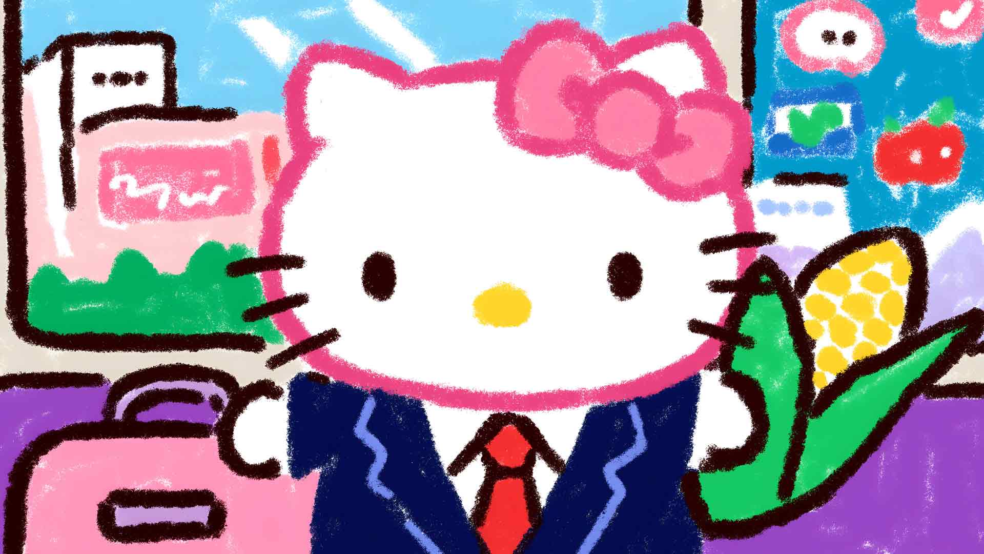 身着西装的 Hello Kitty 桌面壁纸