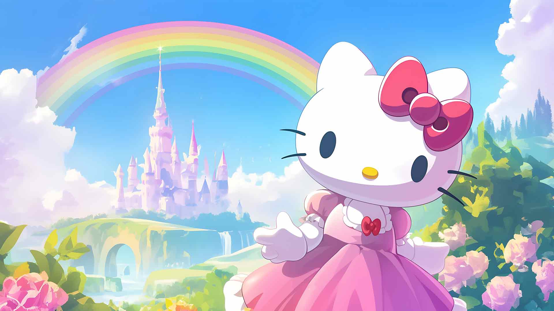 Hello Kitty 彩虹童话城堡桌面壁纸