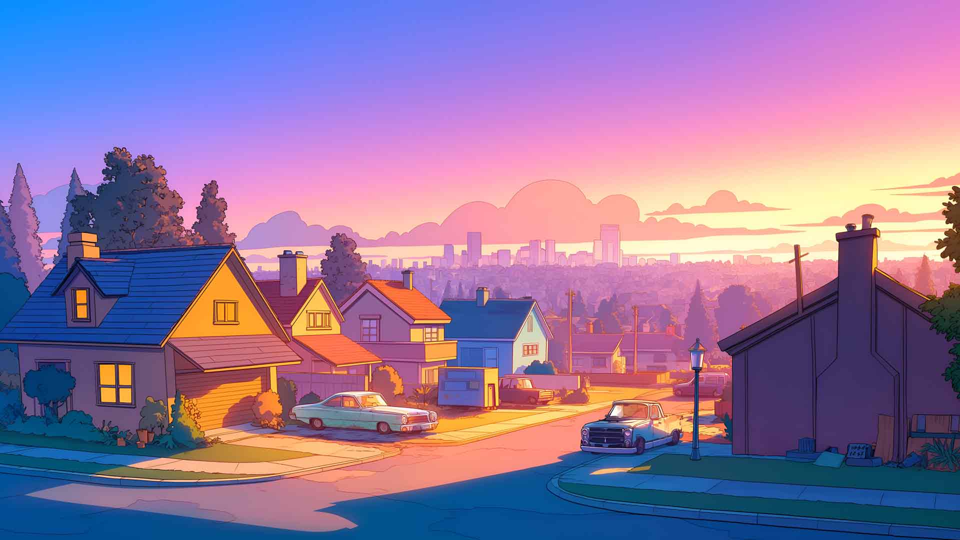 日落夏日邻里笔记本电脑壁纸