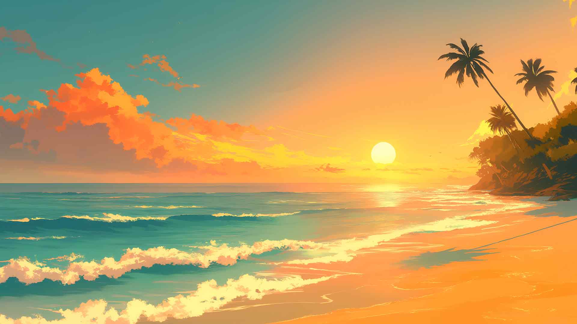 热带海滩绿松石海浪棕榈树桌面壁纸