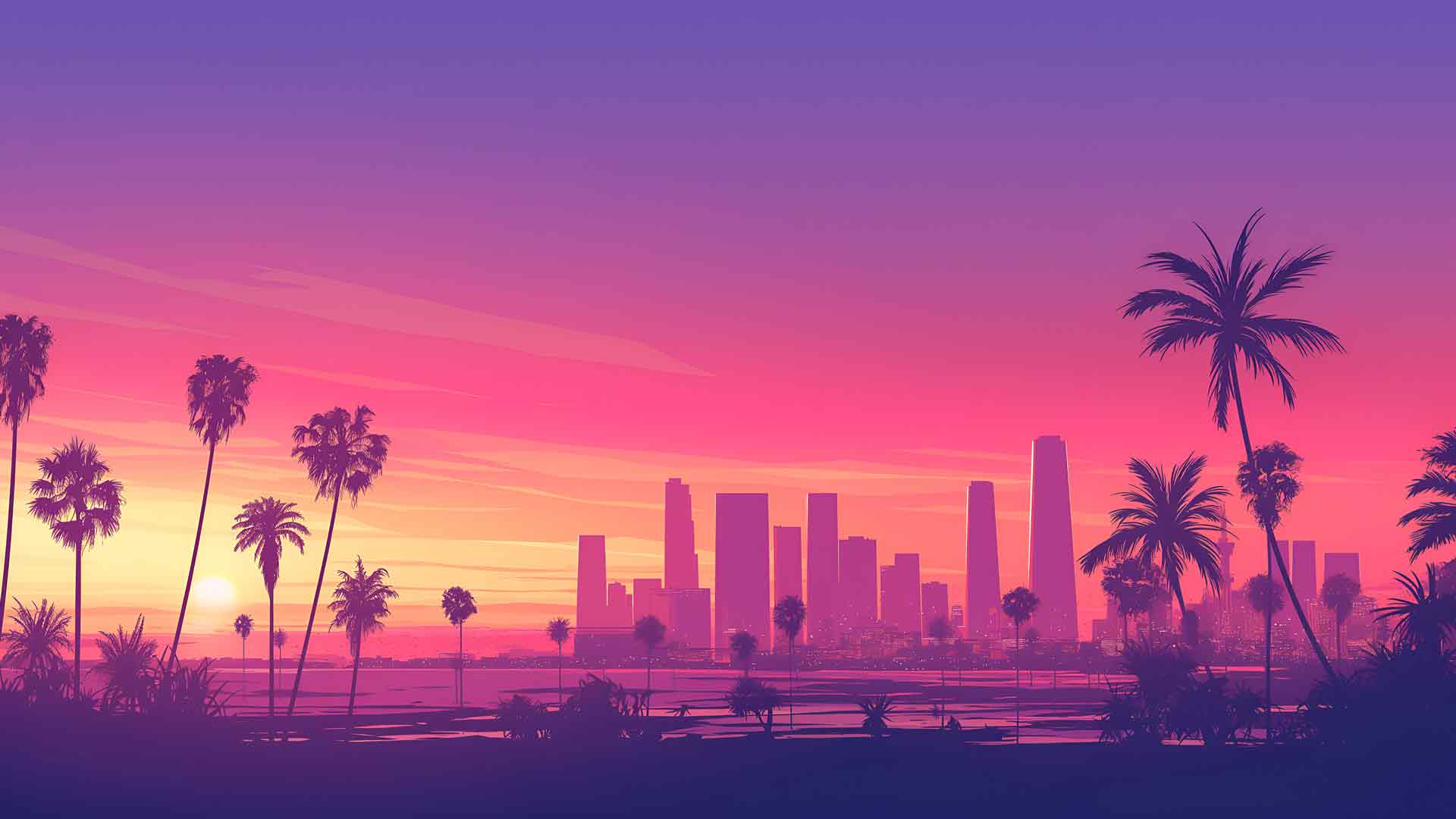 罪恶都市复古夜晚天际线桌面壁纸