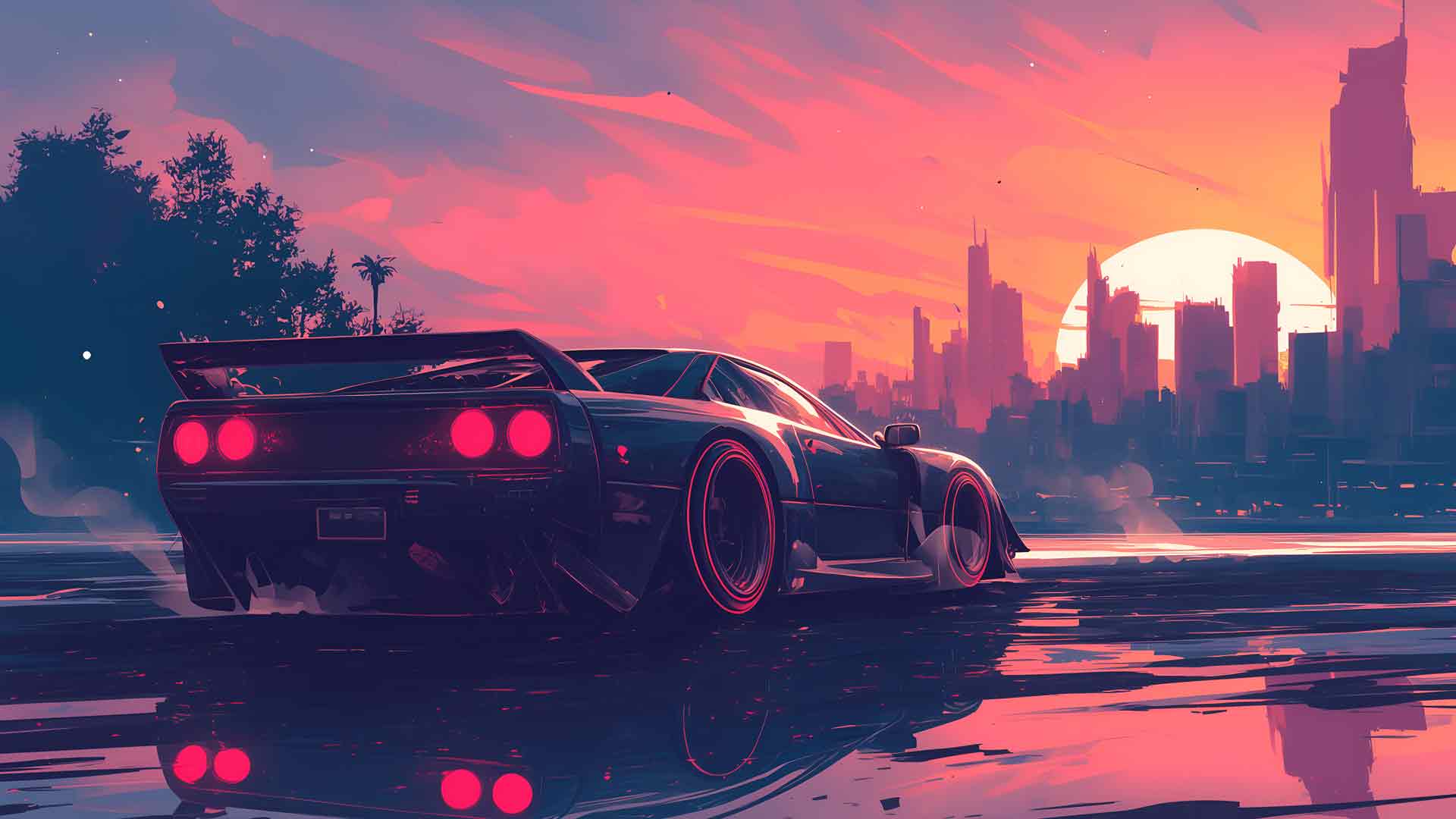 赛博朋克汽车合成波桌面壁纸