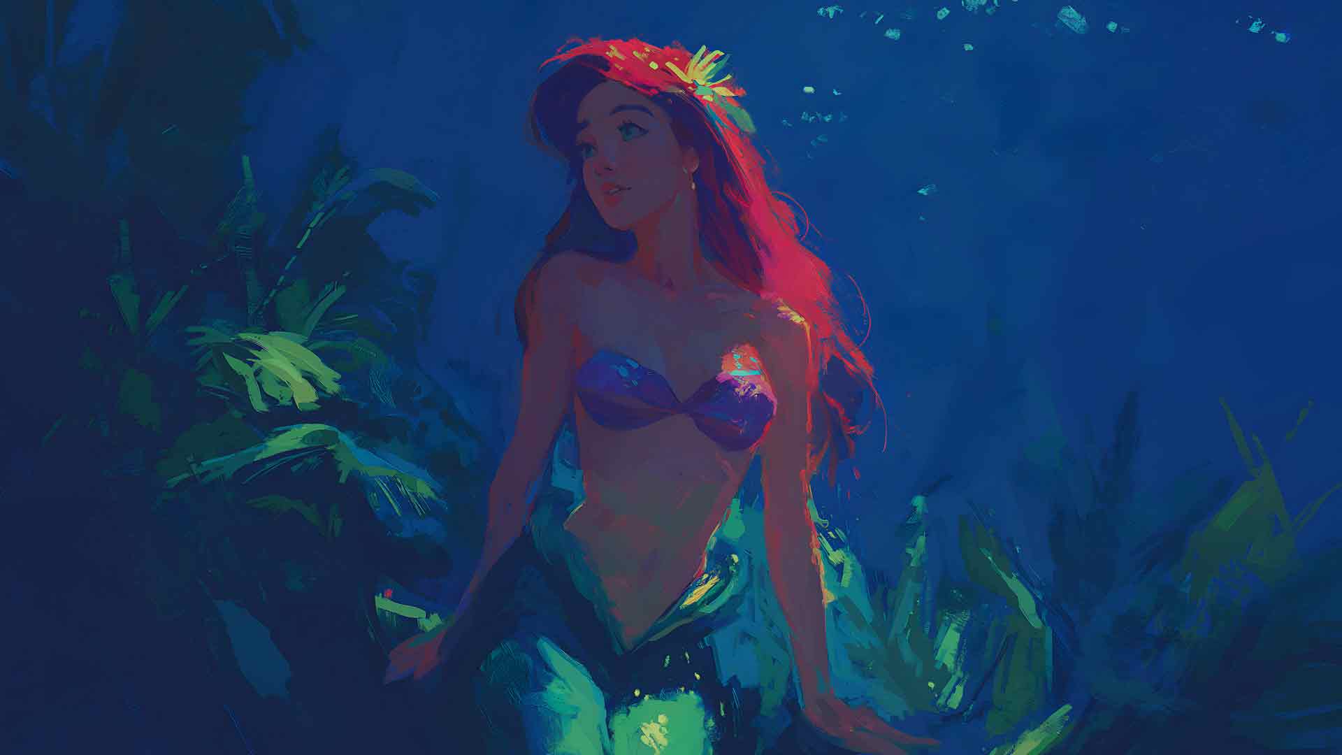 迪士尼小美人鱼艾丽尔水下桌面壁纸