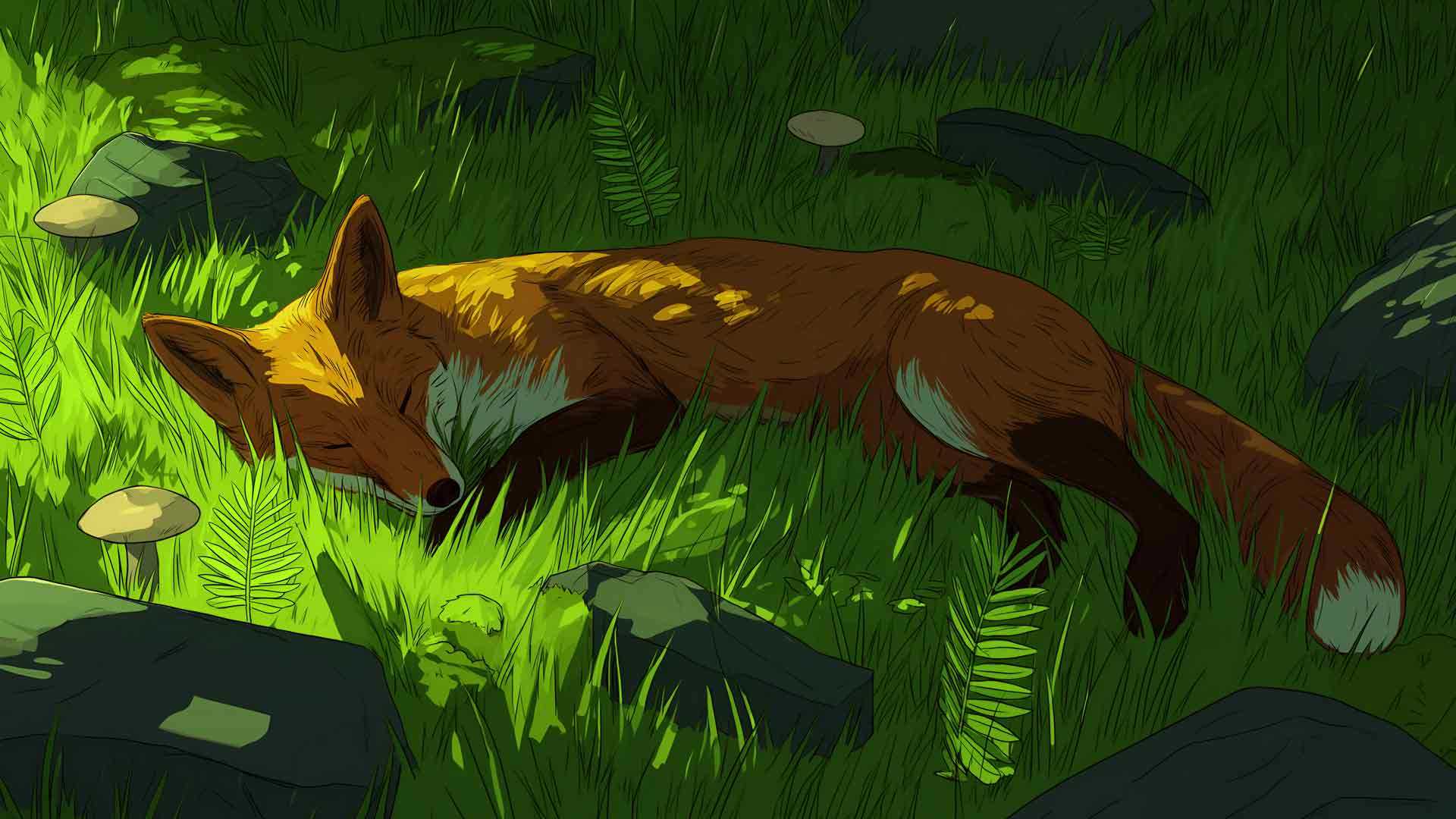 阳光下休息的狐狸桌面壁纸