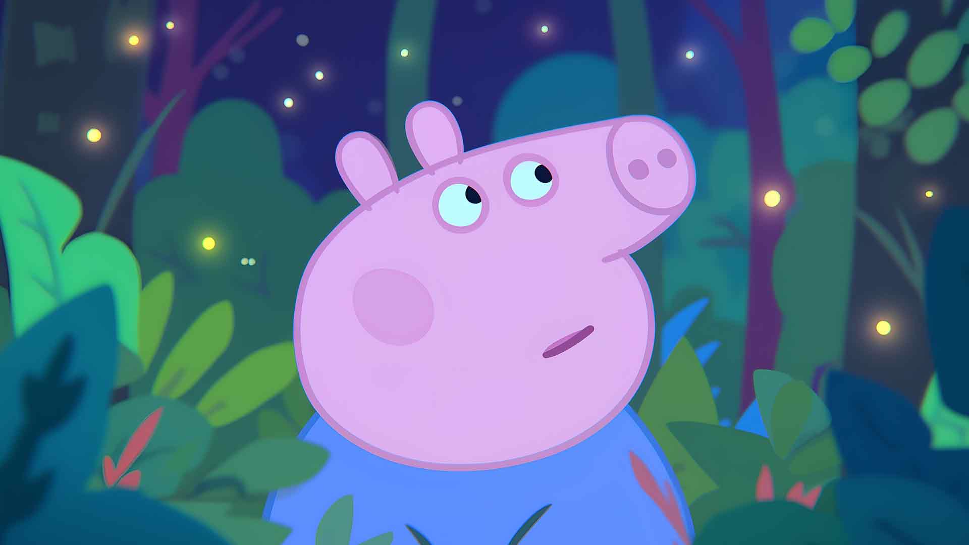 小猪佩奇在森林里仰望柔和色彩的桌面壁纸