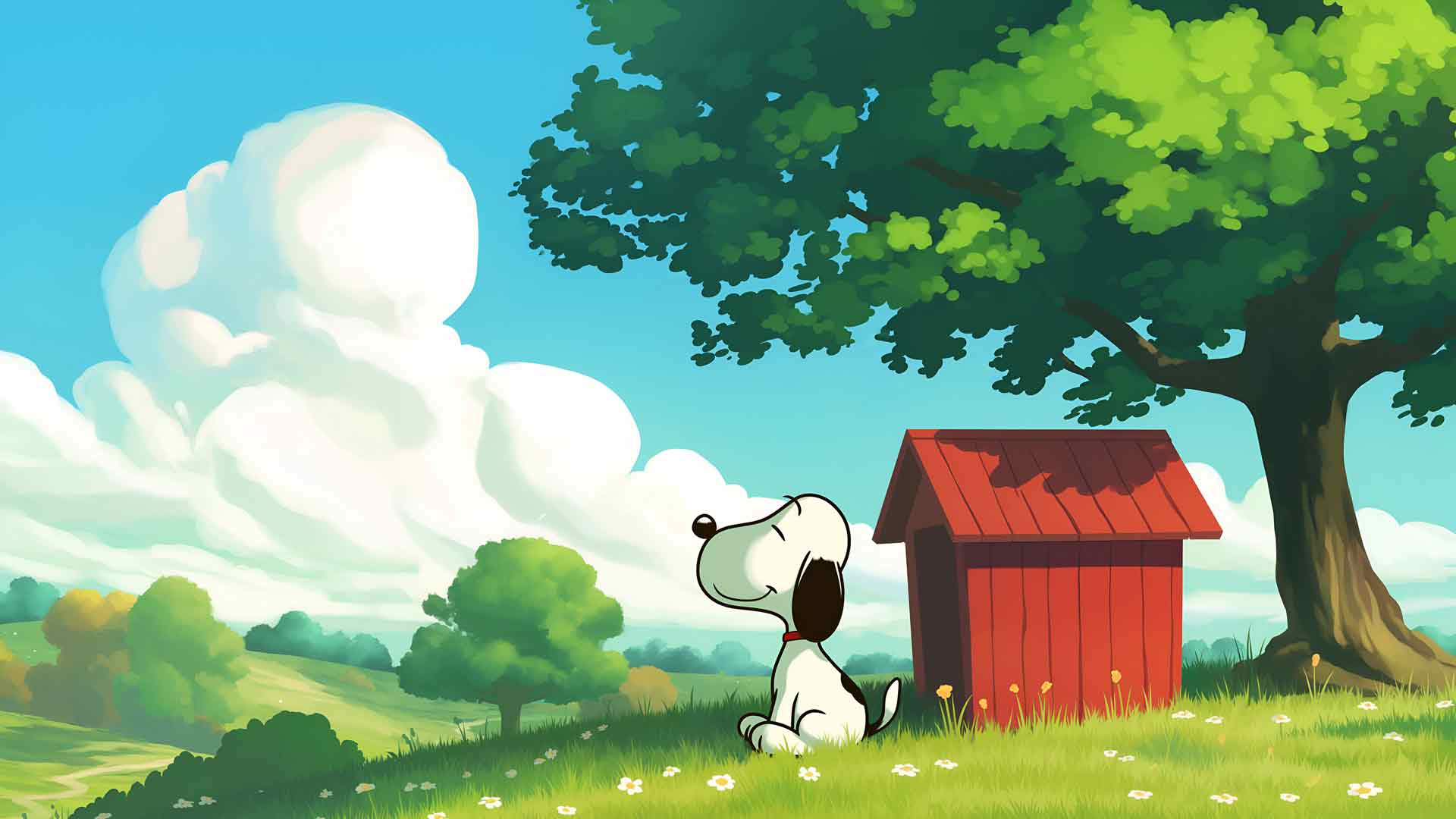 史努比云夏日草地桌面壁纸