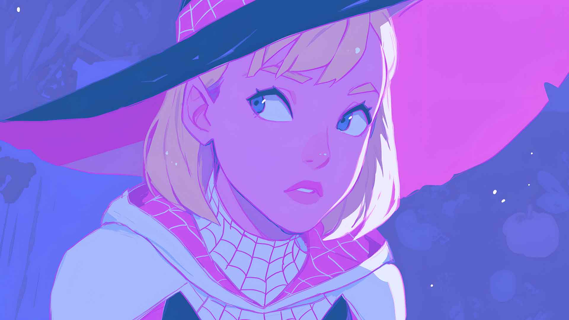 蜘蛛格温女巫帽服装紫色发光桌面壁纸