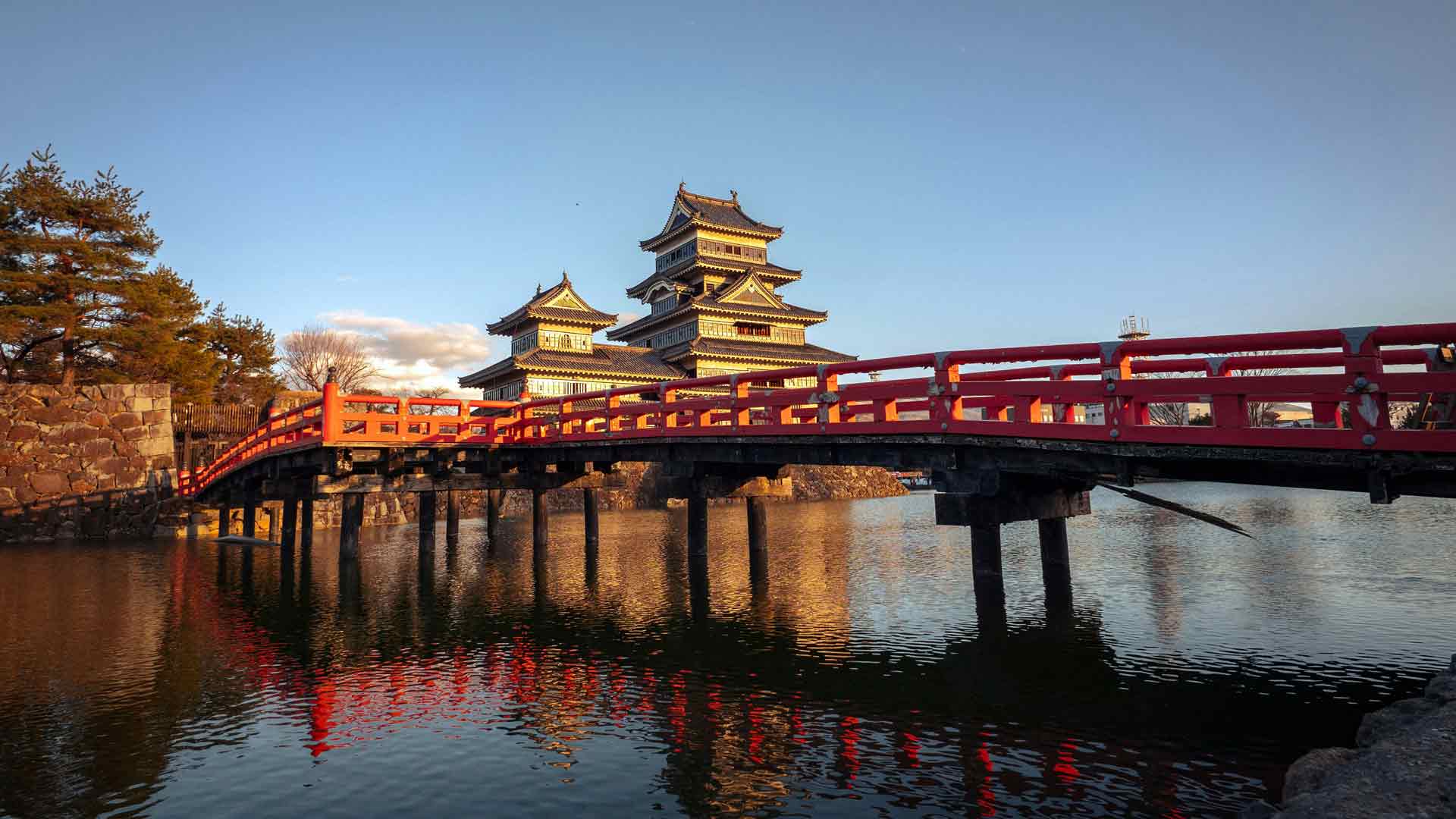 日本 日落 城堡 黄昏 长野 建筑 河流