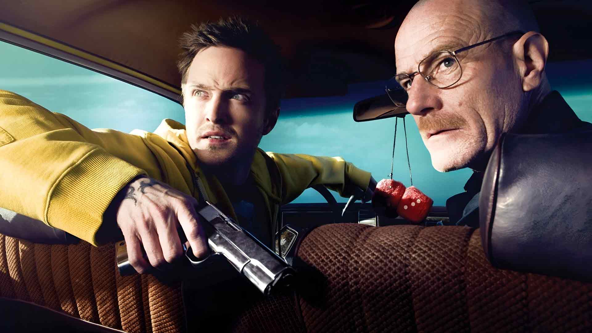 《绝命毒师》沃尔特·怀特和杰西·平克曼在车里的桌面壁纸