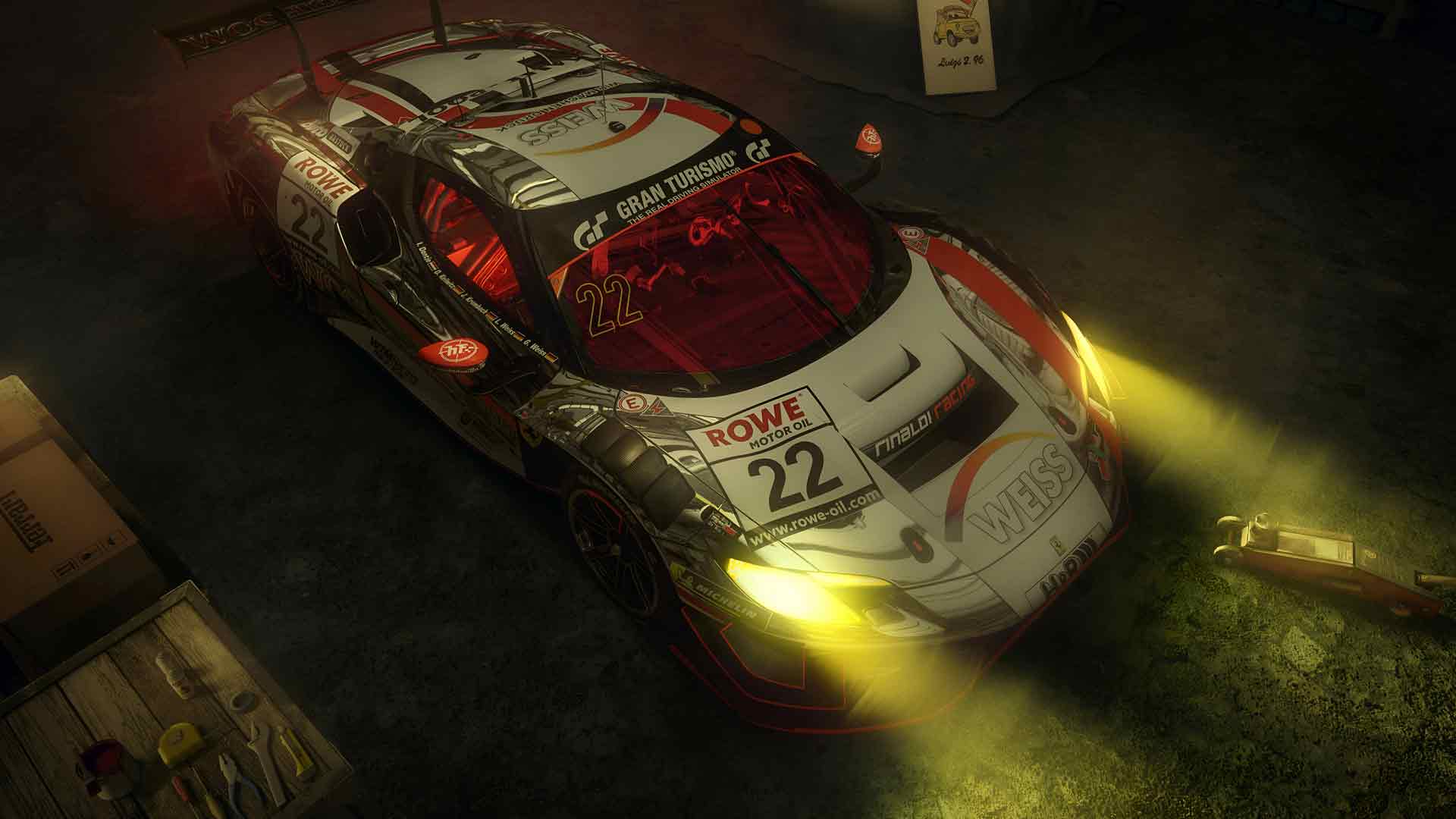 车库中的法拉利 296 GT3 赛车桌面壁纸