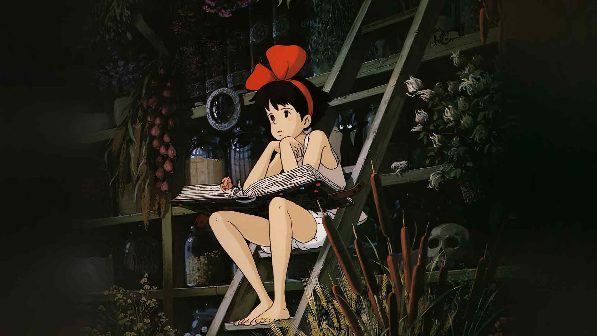 魔女宅急便 琪琪在梯子上看书 桌面壁纸
