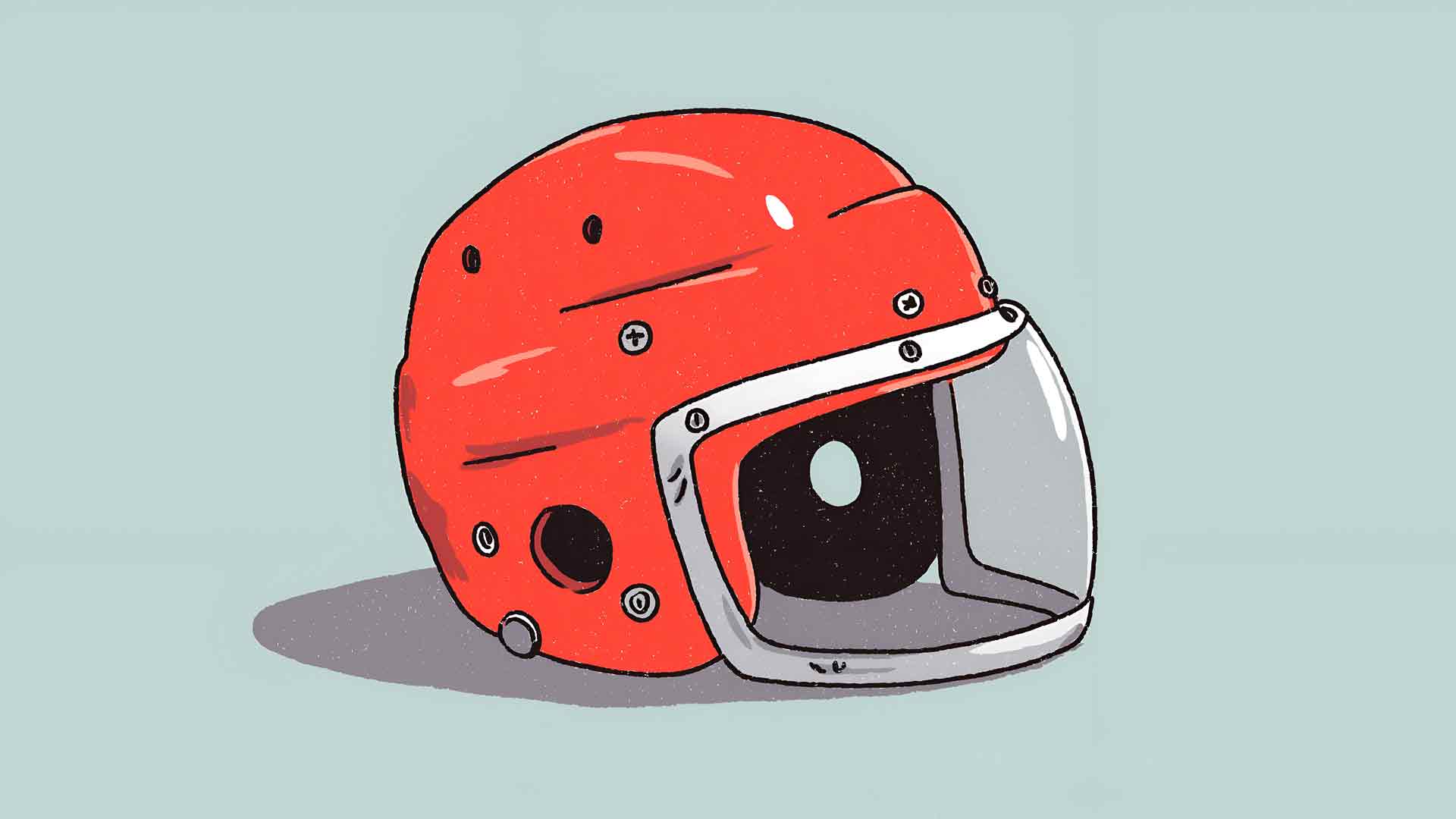 红色冰球头盔带遮阳板卡通美学桌面壁纸