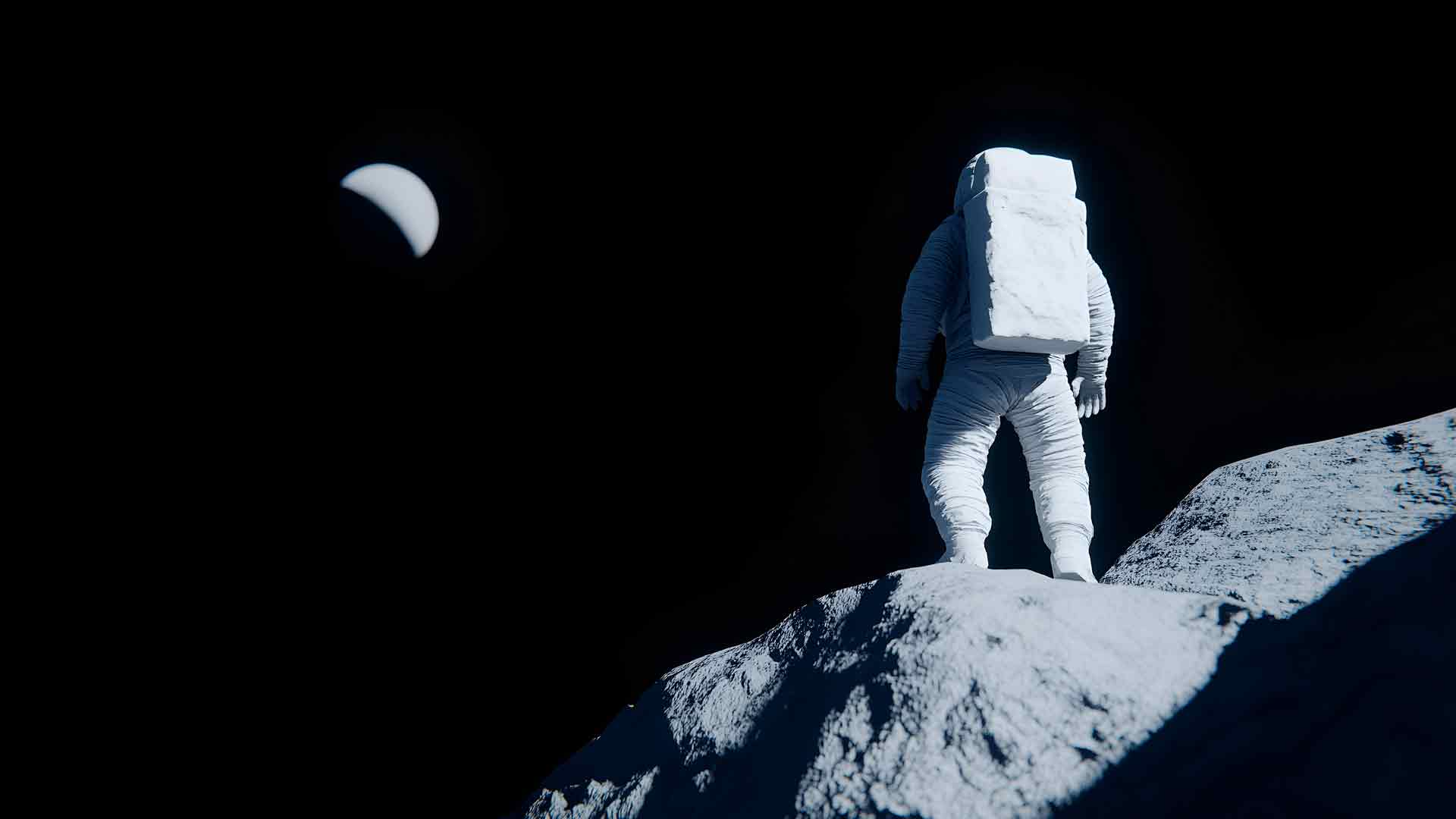 太空探索宇航员站在月球上的桌面壁纸