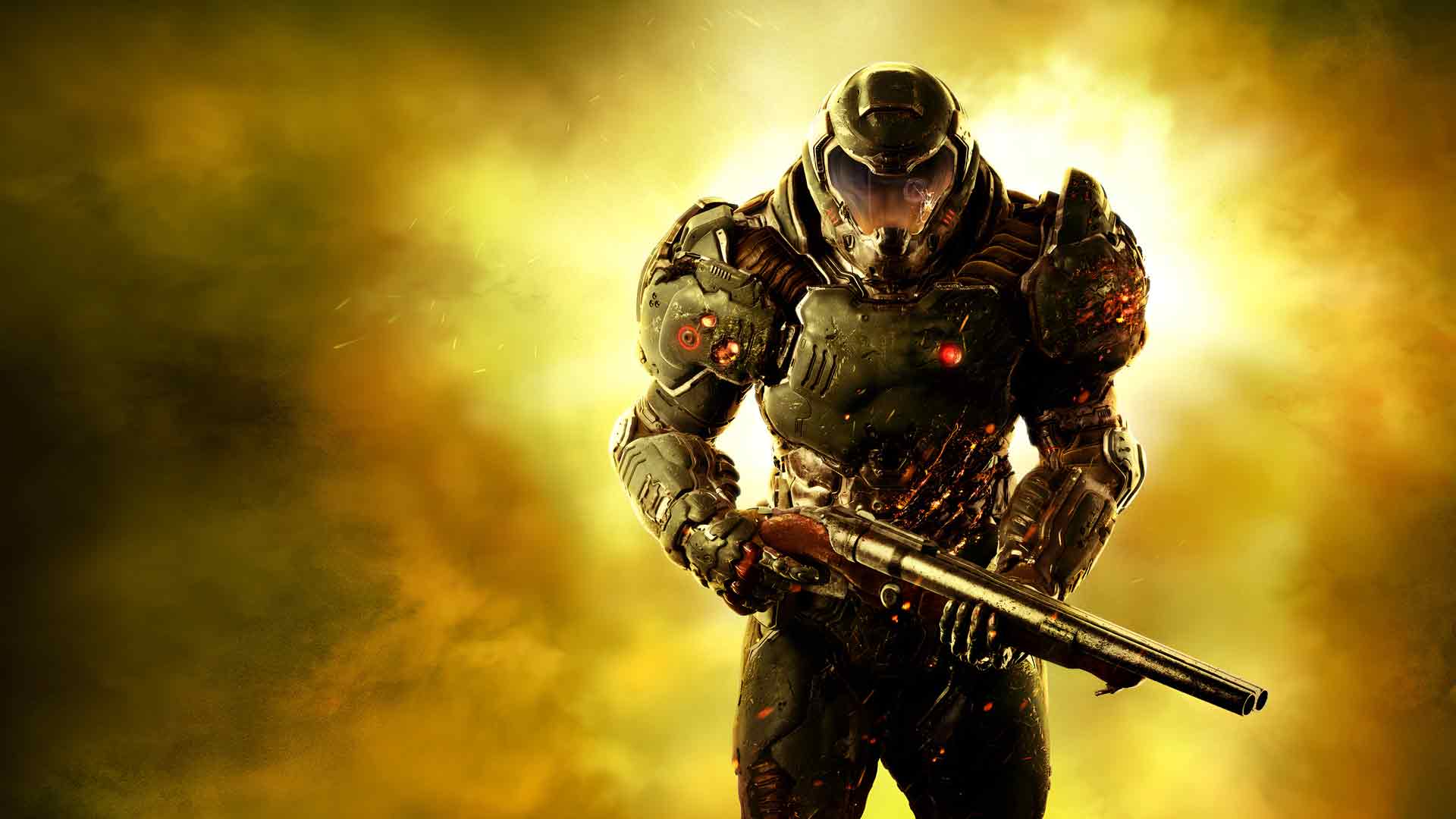 毁灭战士霰弹枪金色光芒桌面壁纸