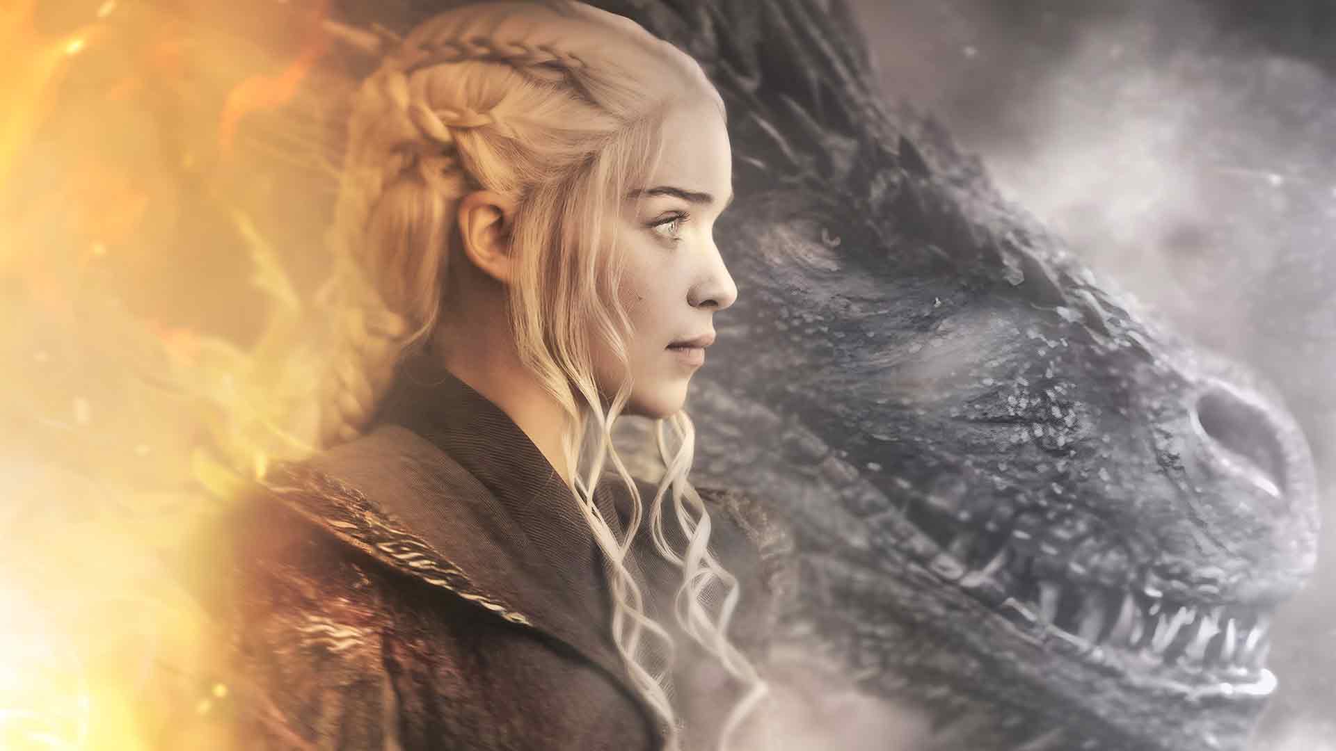 《权力的游戏》丹妮莉丝·坦格利安龙火桌面壁纸