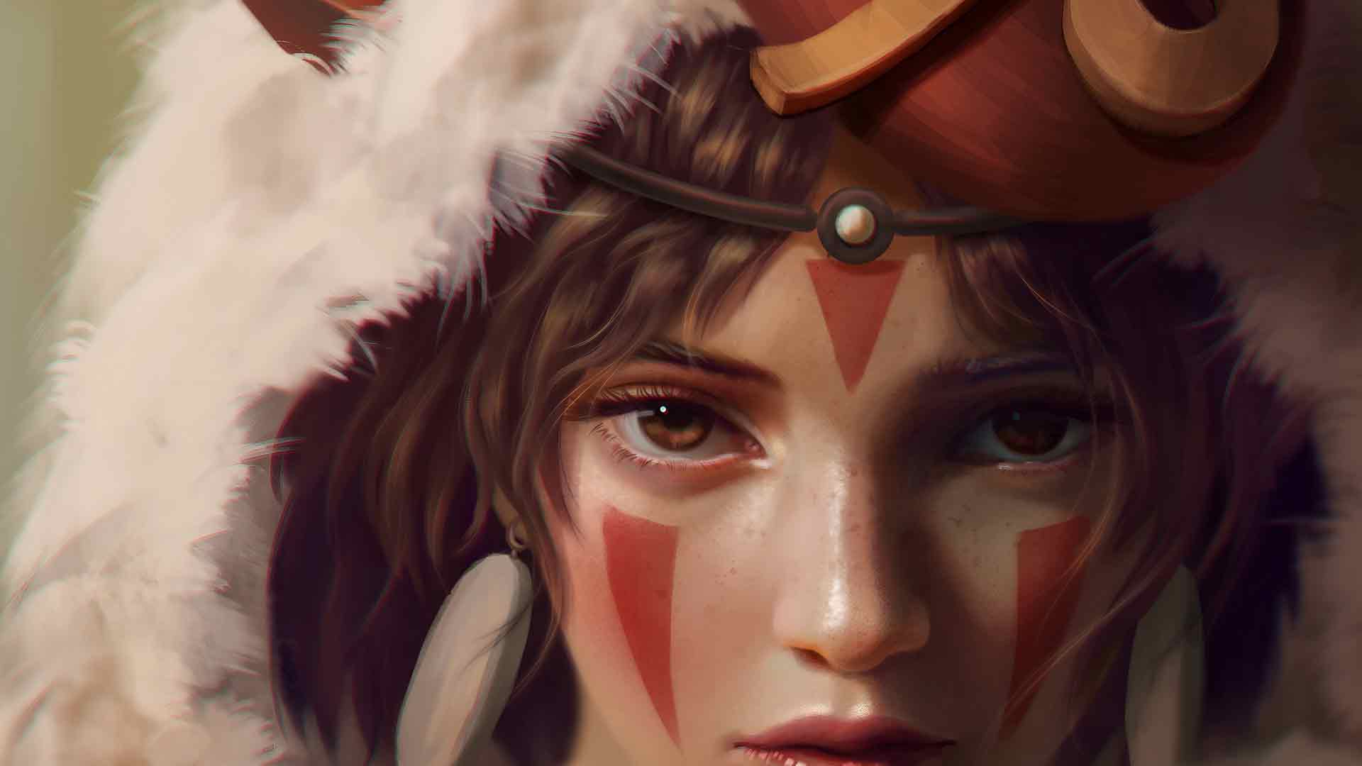 幽灵公主 San Wolf 女孩特写桌面壁纸