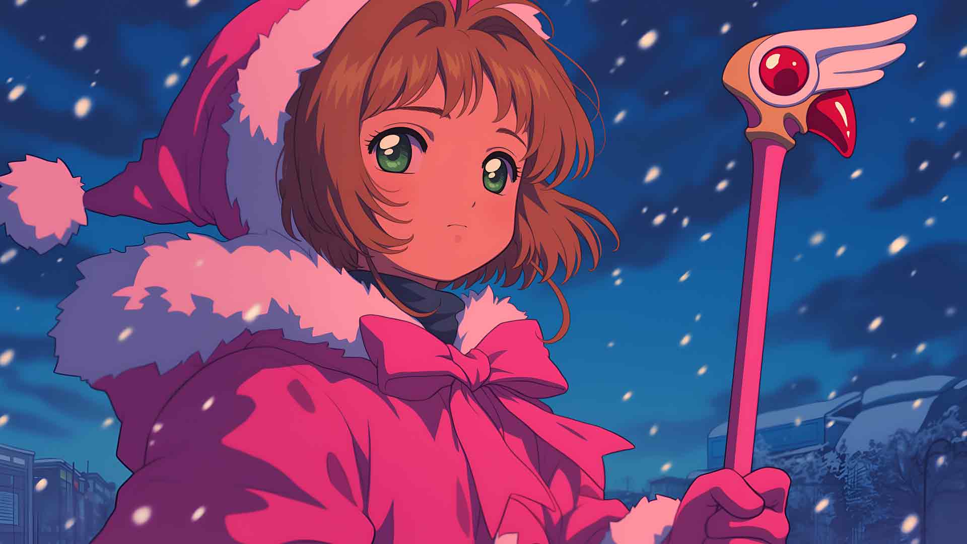 美少女战士Q版粉色冬季套装桌面壁纸