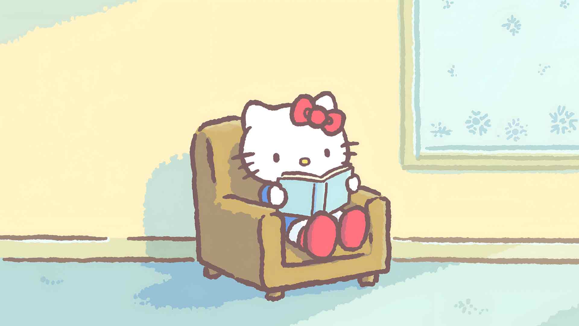 三丽鸥Hello Kitty扶手椅读书舒适冬季桌面壁纸