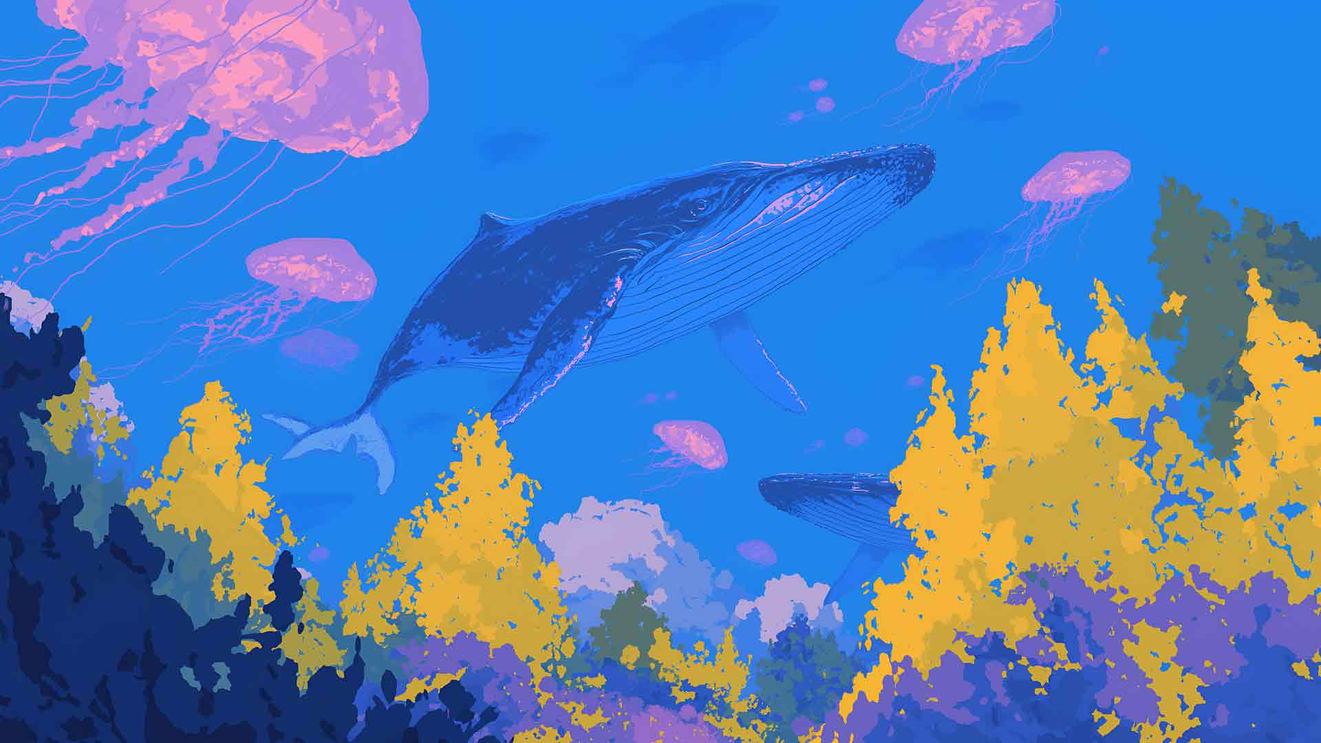 超现实海洋鲸鱼漂浮梦境桌面壁纸