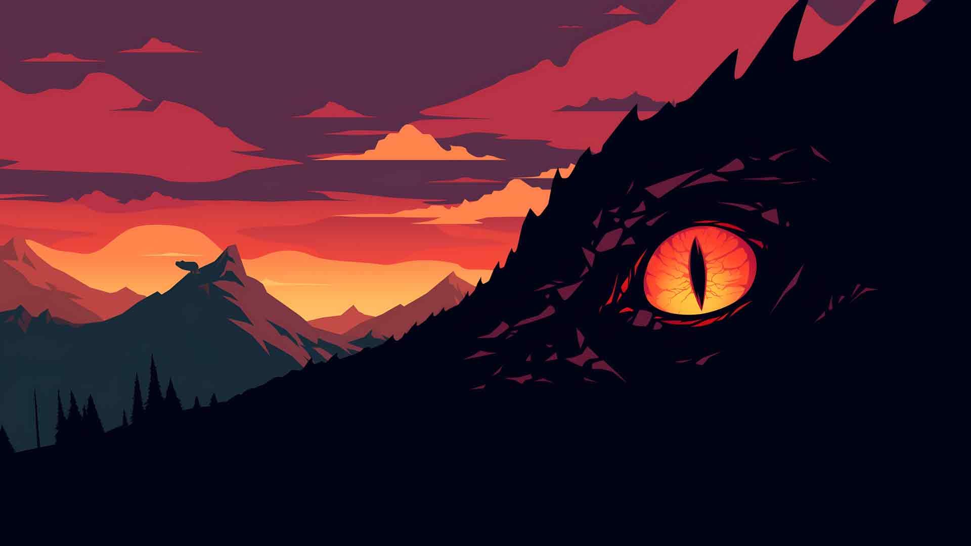 《霍比特人》史矛革发光的眼睛日落桌面壁纸