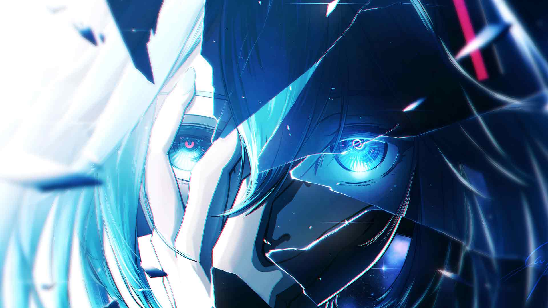 Vocaloid 初音未来破碎玻璃霓虹眼桌面壁纸