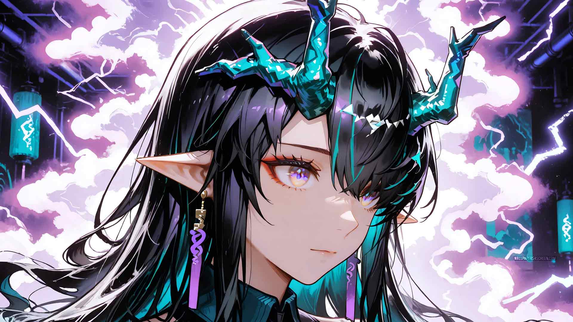 长着龙角的动漫女孩桌面壁纸