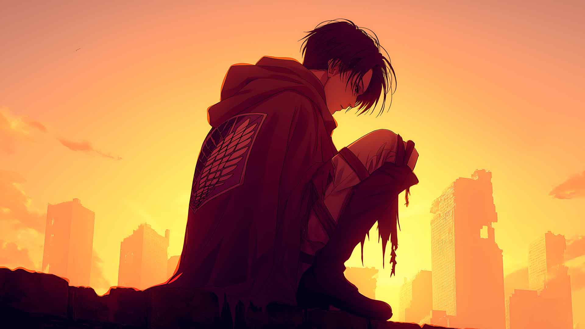 进击的巨人 日落英雄跪姿桌面壁纸