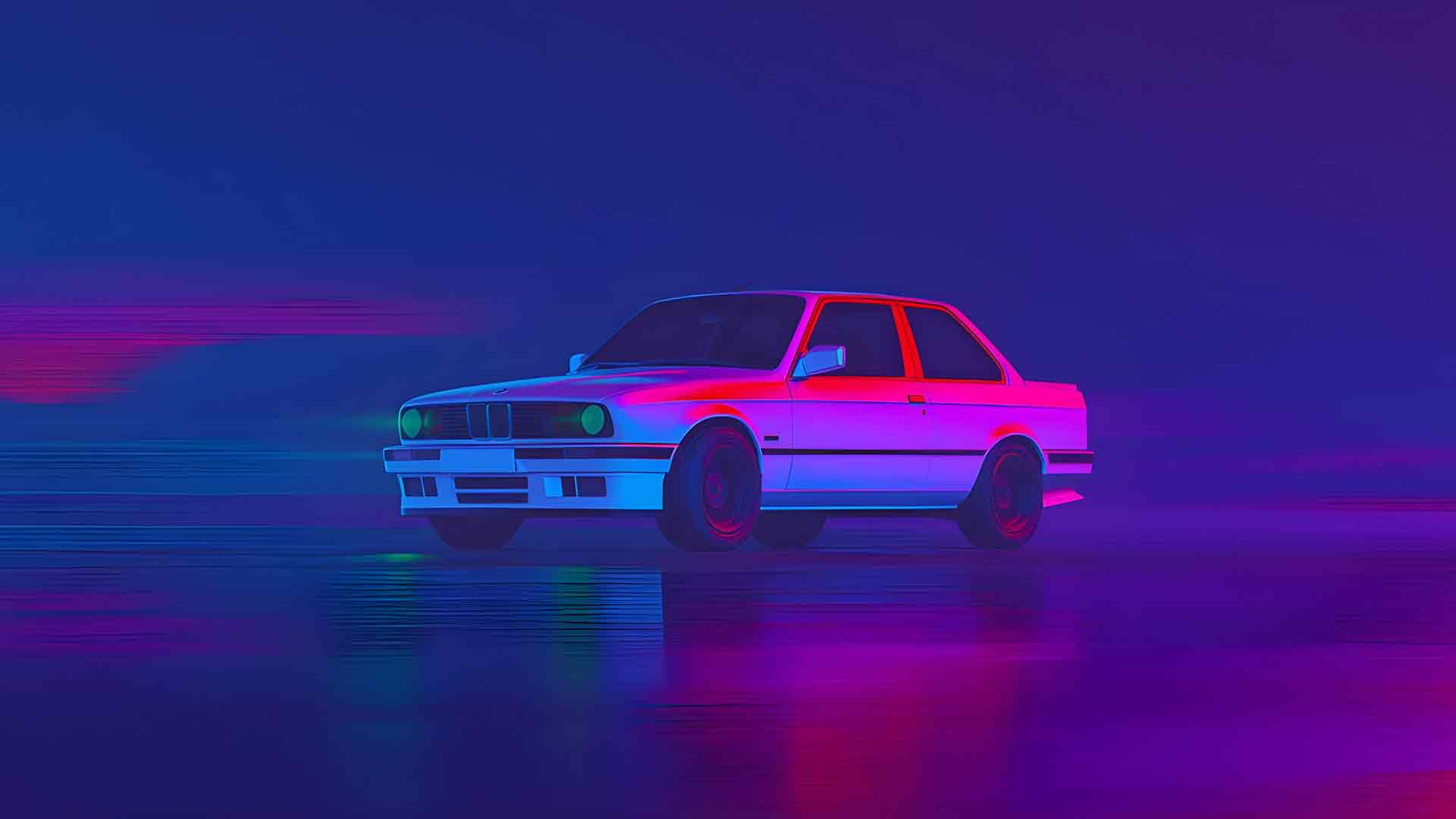 BMW E30 合成波霓虹桌面壁纸