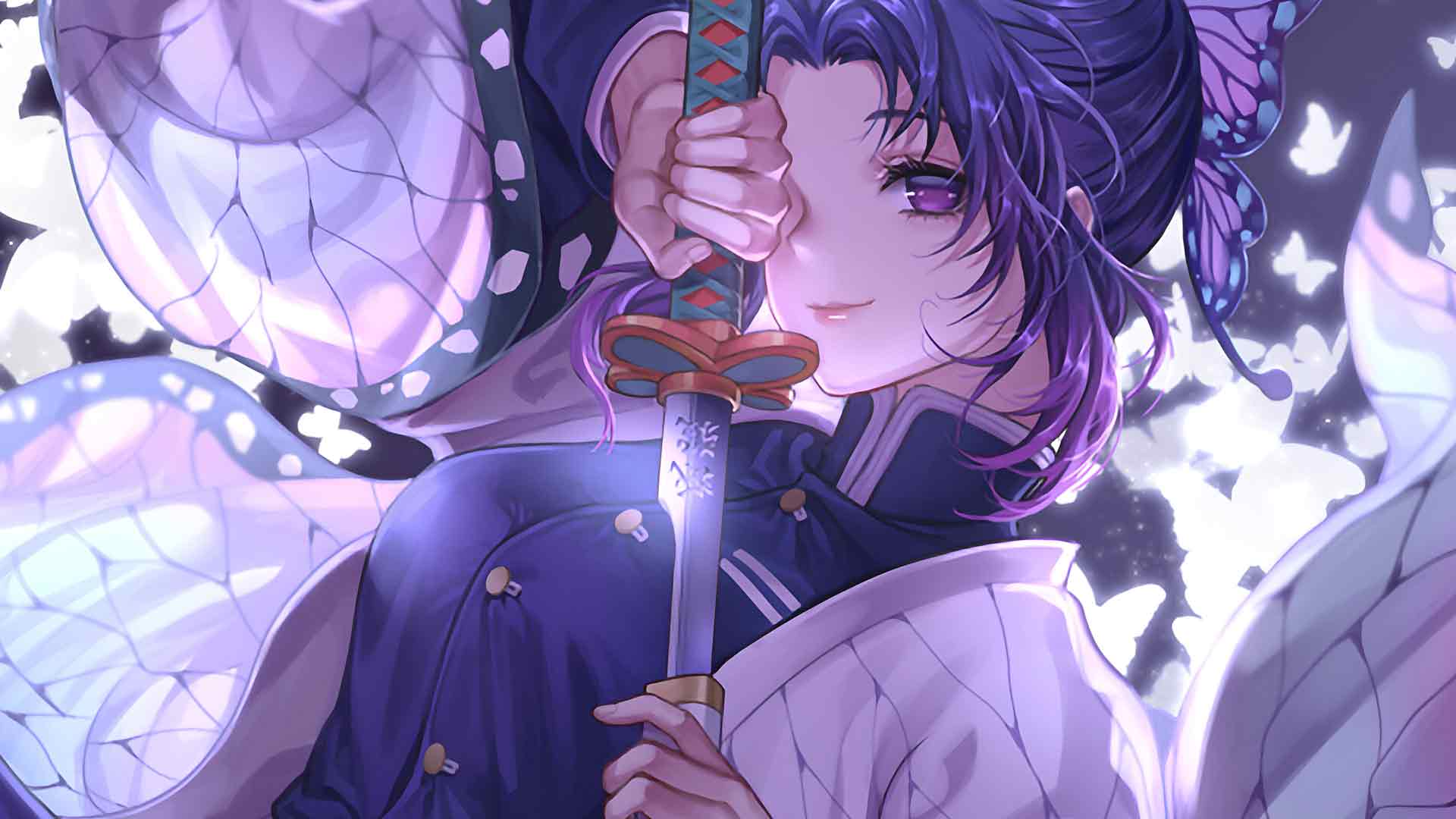 鬼灭之刃 蝴蝶忍 紫眸微笑 桌面壁纸