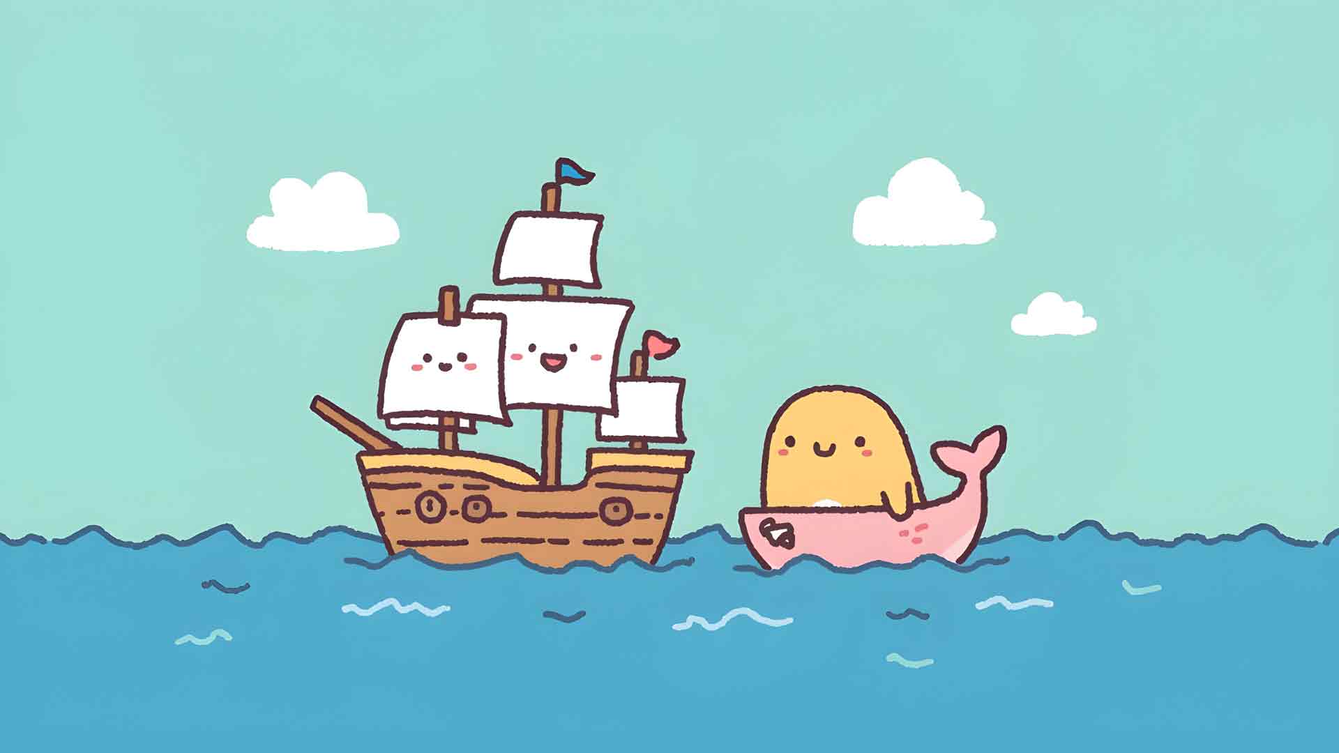 可爱鲸鱼海盗船桌面壁纸