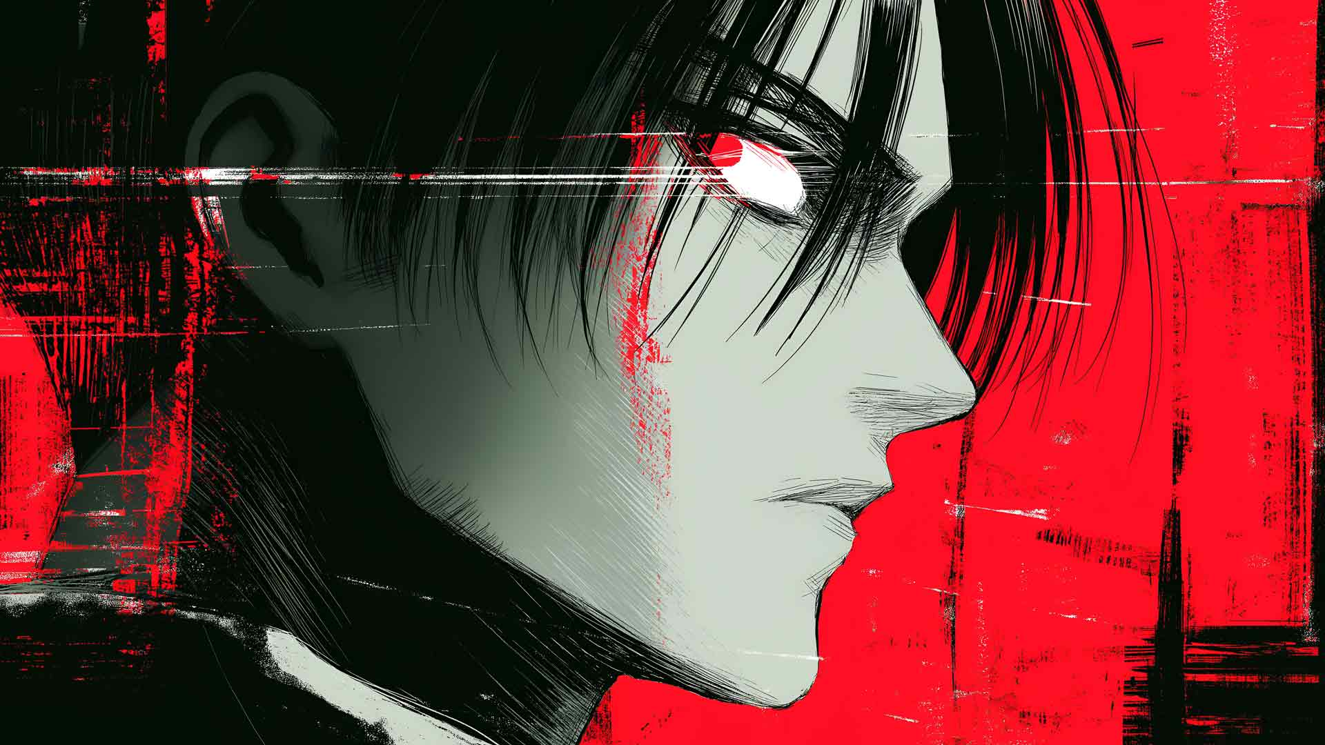 利威尔·阿克曼红色故障头像桌面壁纸