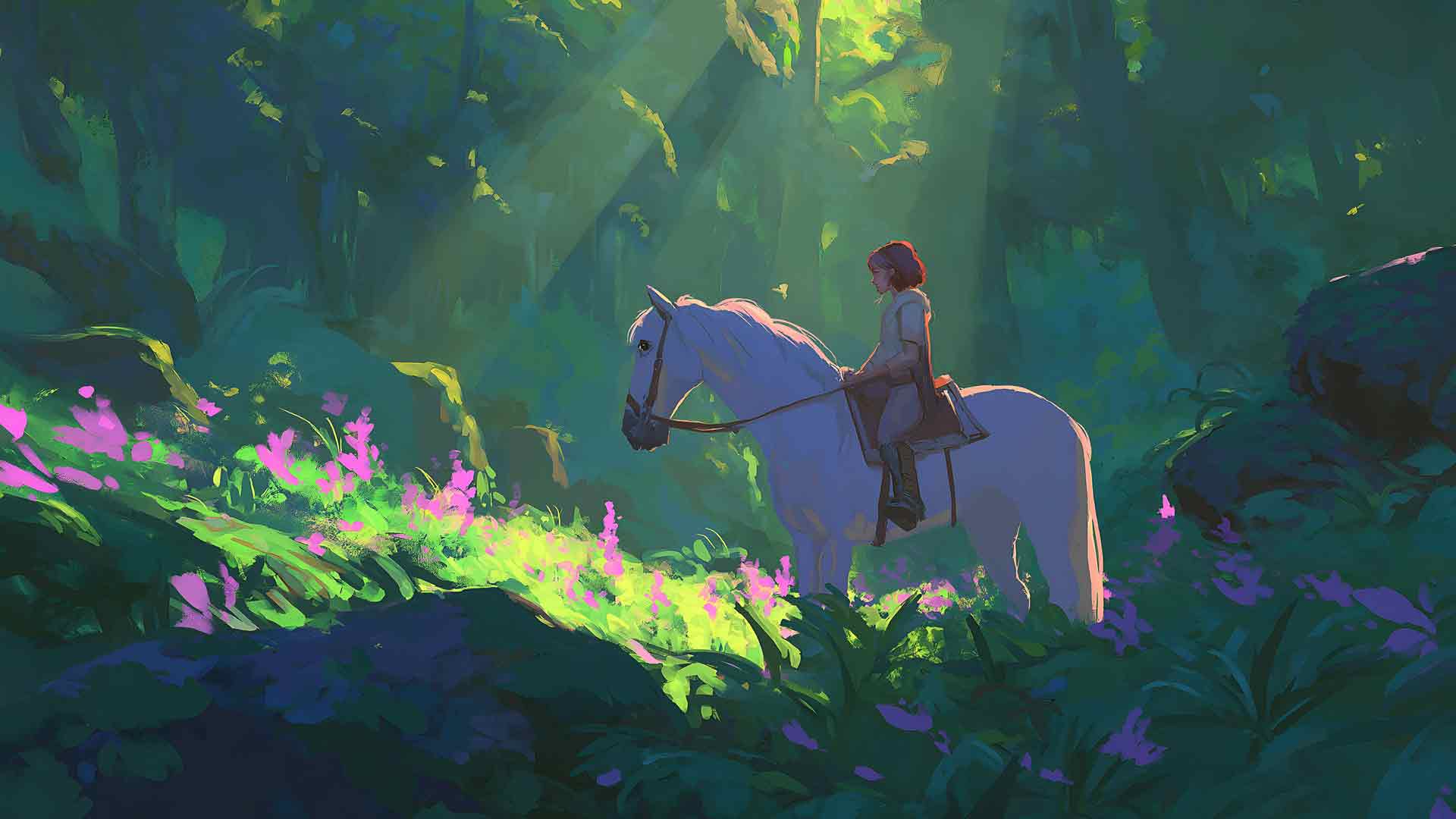 轻奇幻少女骑白马桌面壁纸