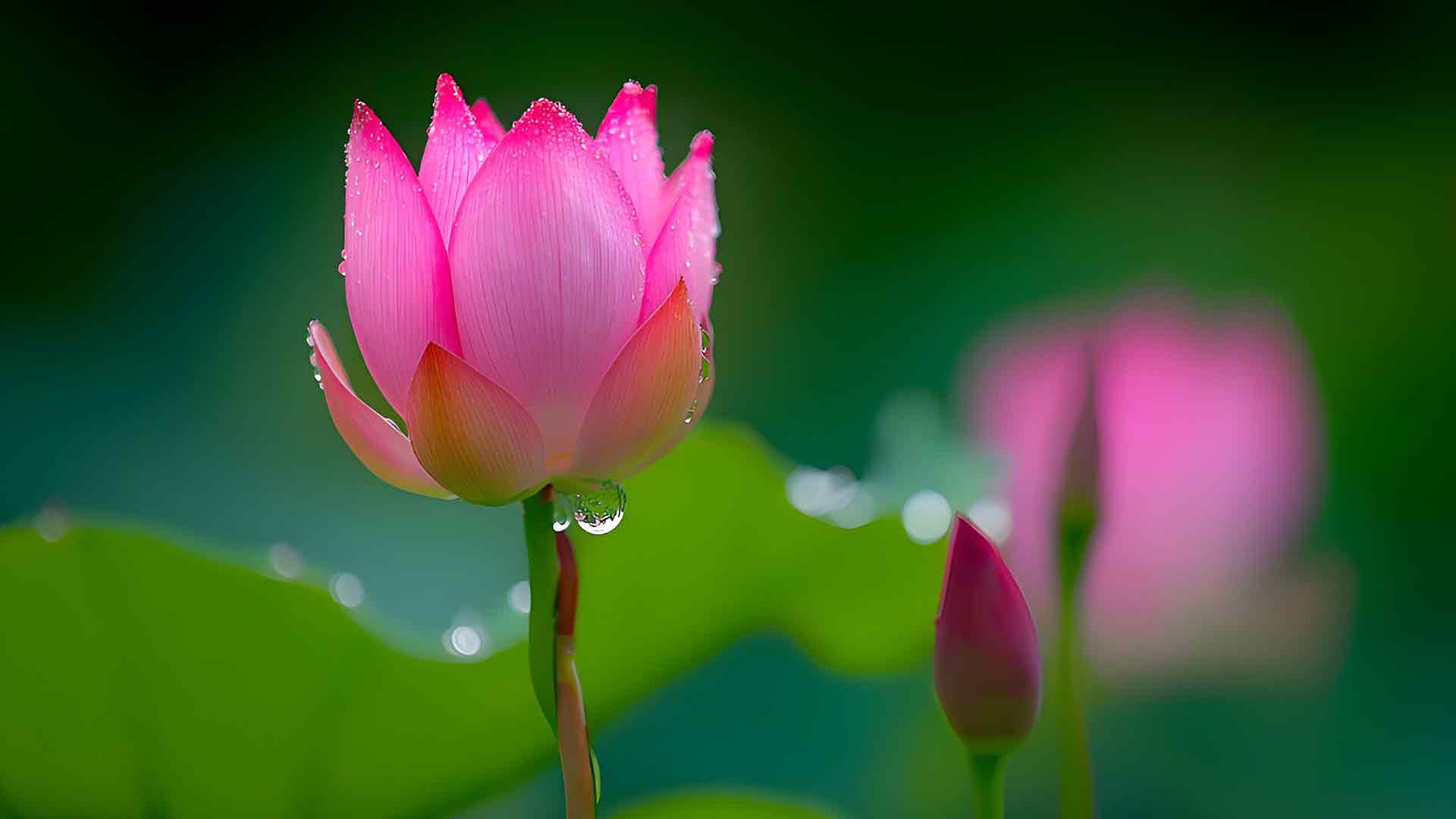 莲花盛开粉色花朵自然桌面壁纸