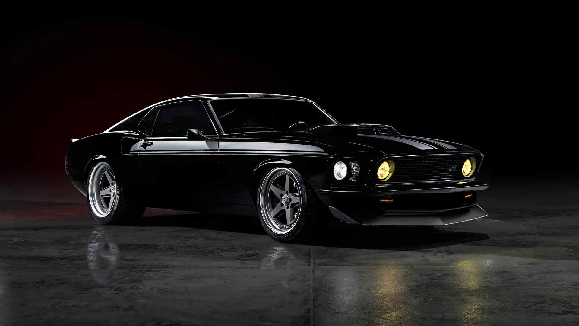 肌肉车黑色野马摄影棚灯光桌面壁纸