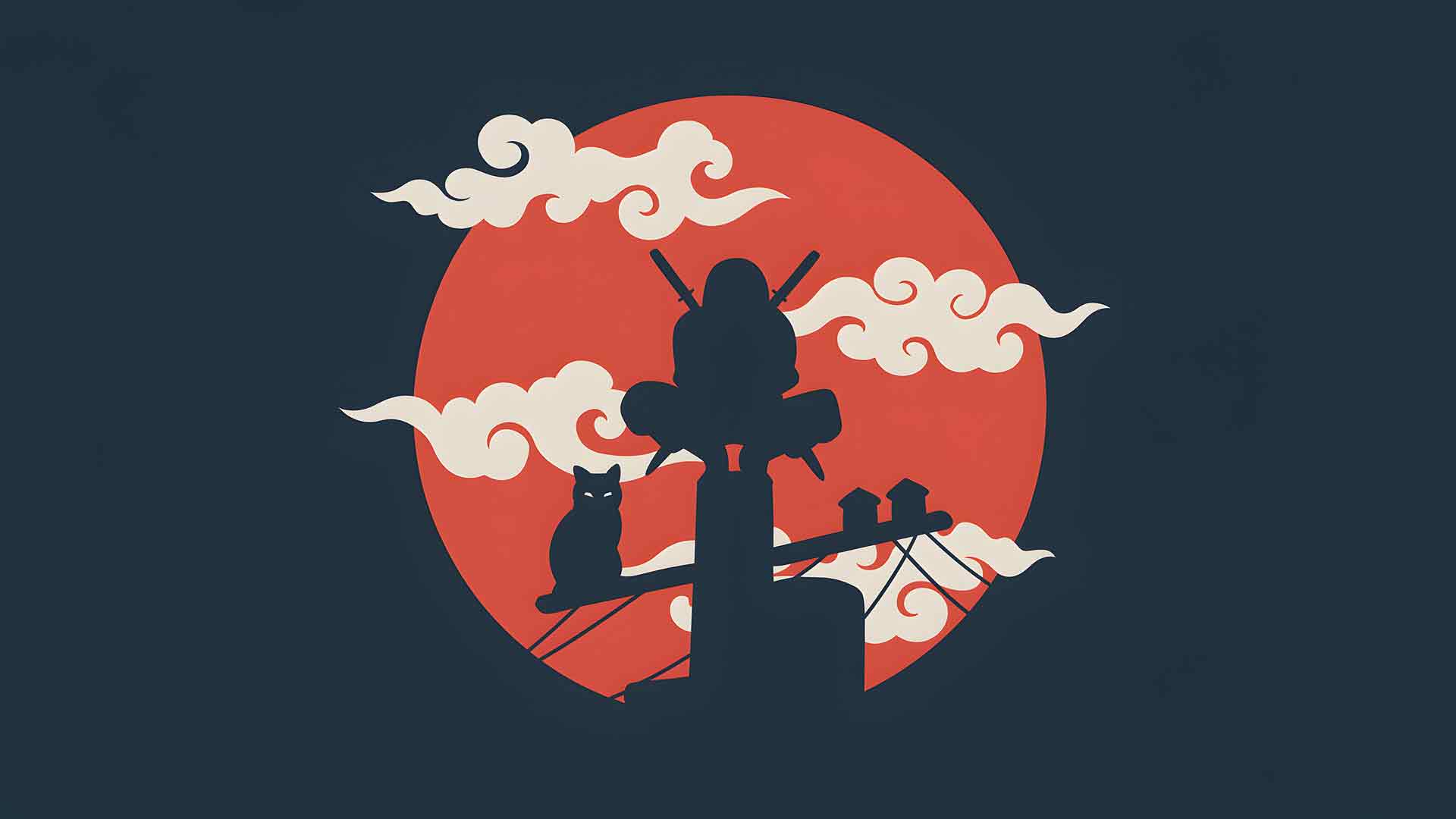 火影忍者剪影红日极简动漫桌面壁纸