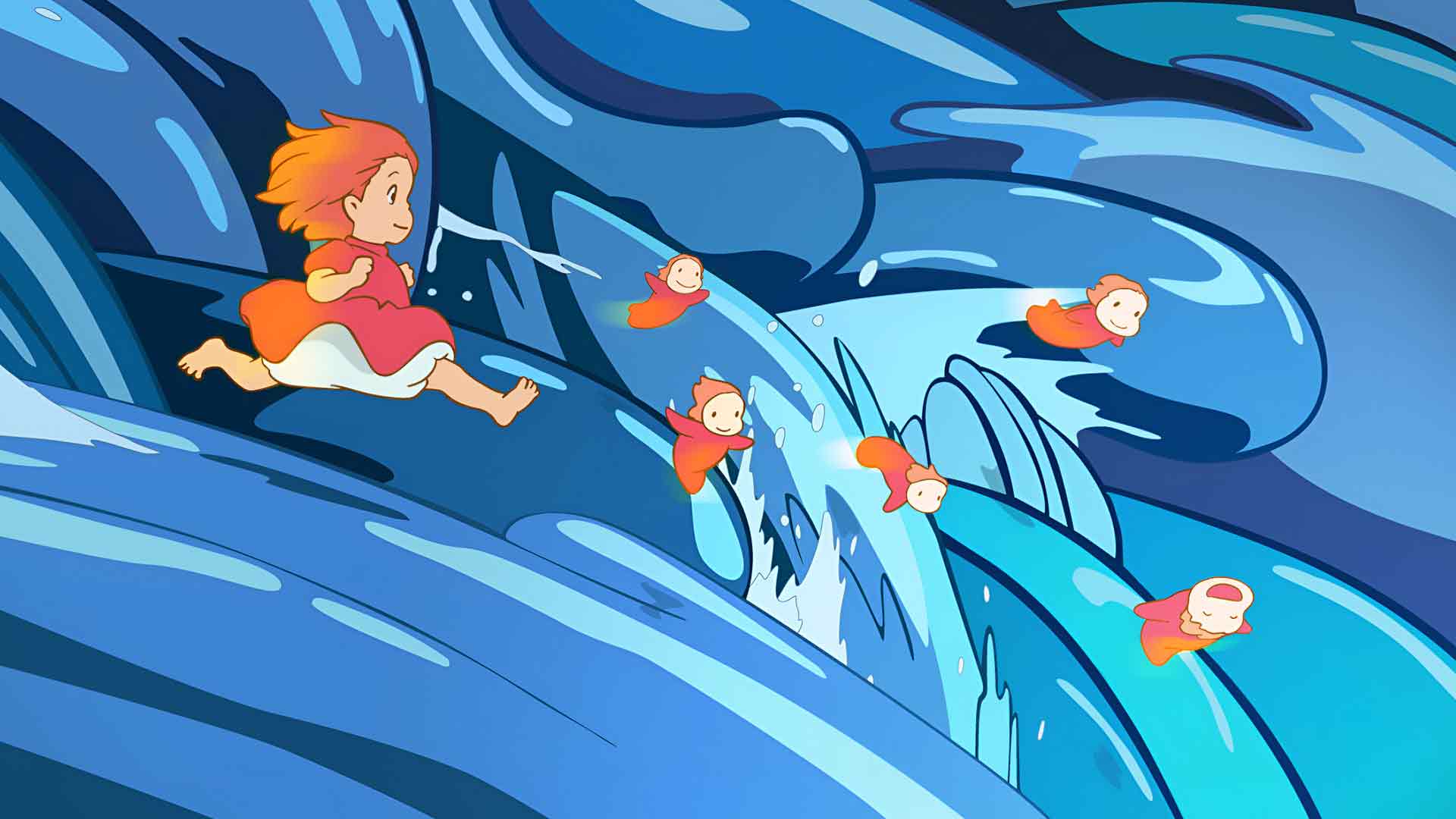 波妞奔跑在巨鱼浪上桌面壁纸